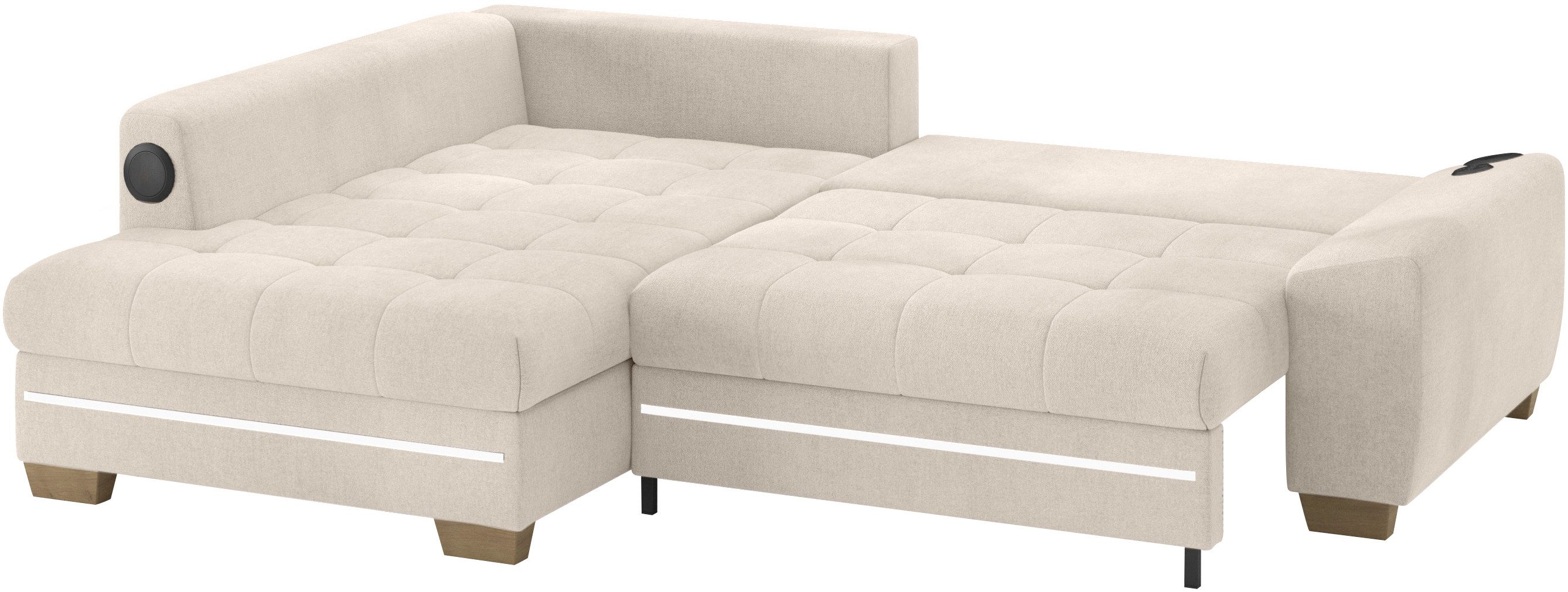 Mr. Couch Hoekbank Nikita II, L-vorm RGB-LED, Bluetooth-geluidssysteem, optioneel met bed, bedlade