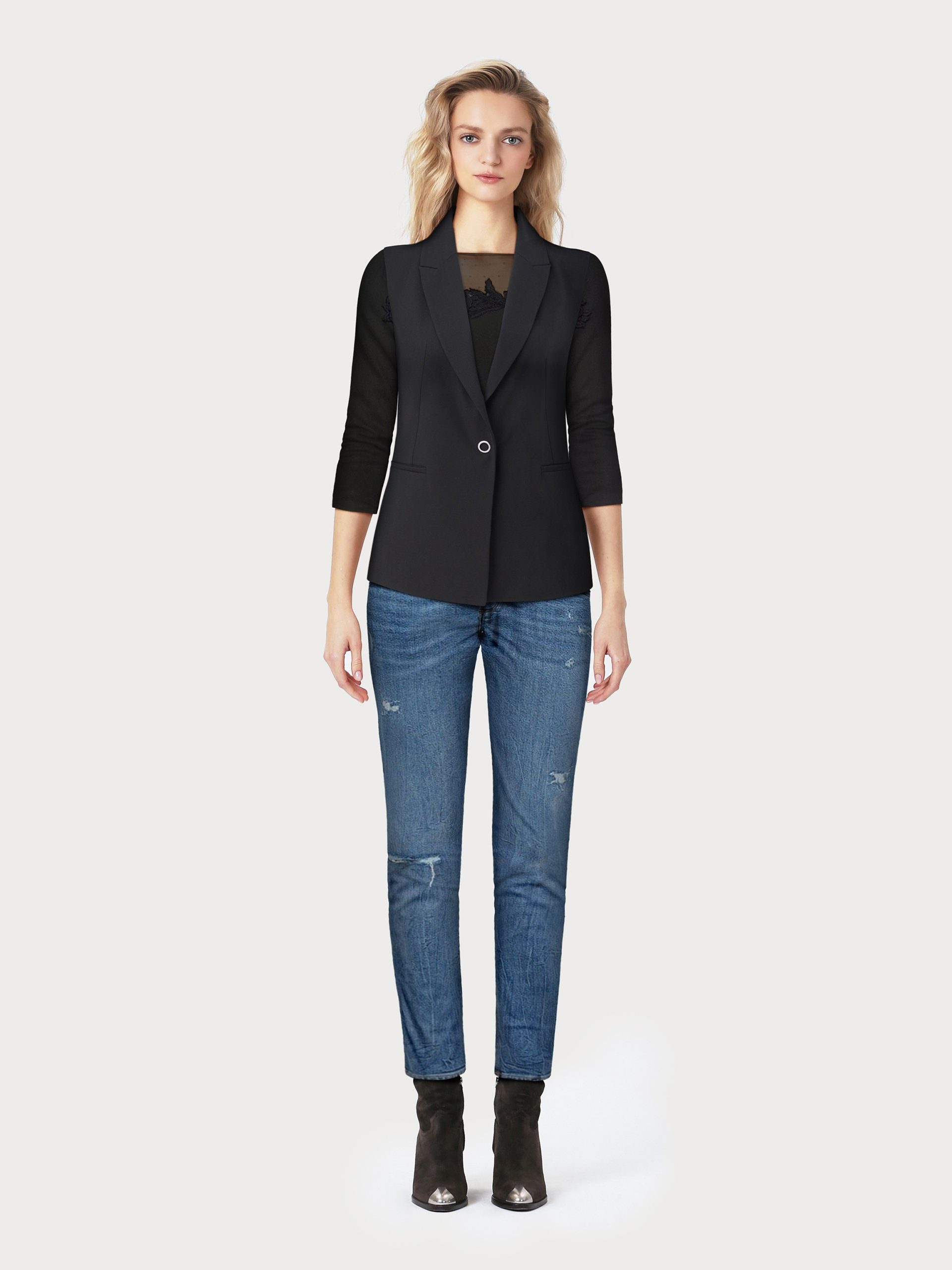 Laura Scott Shirt met ronde hals 3/4-mouw, figuurgetailleerde snit