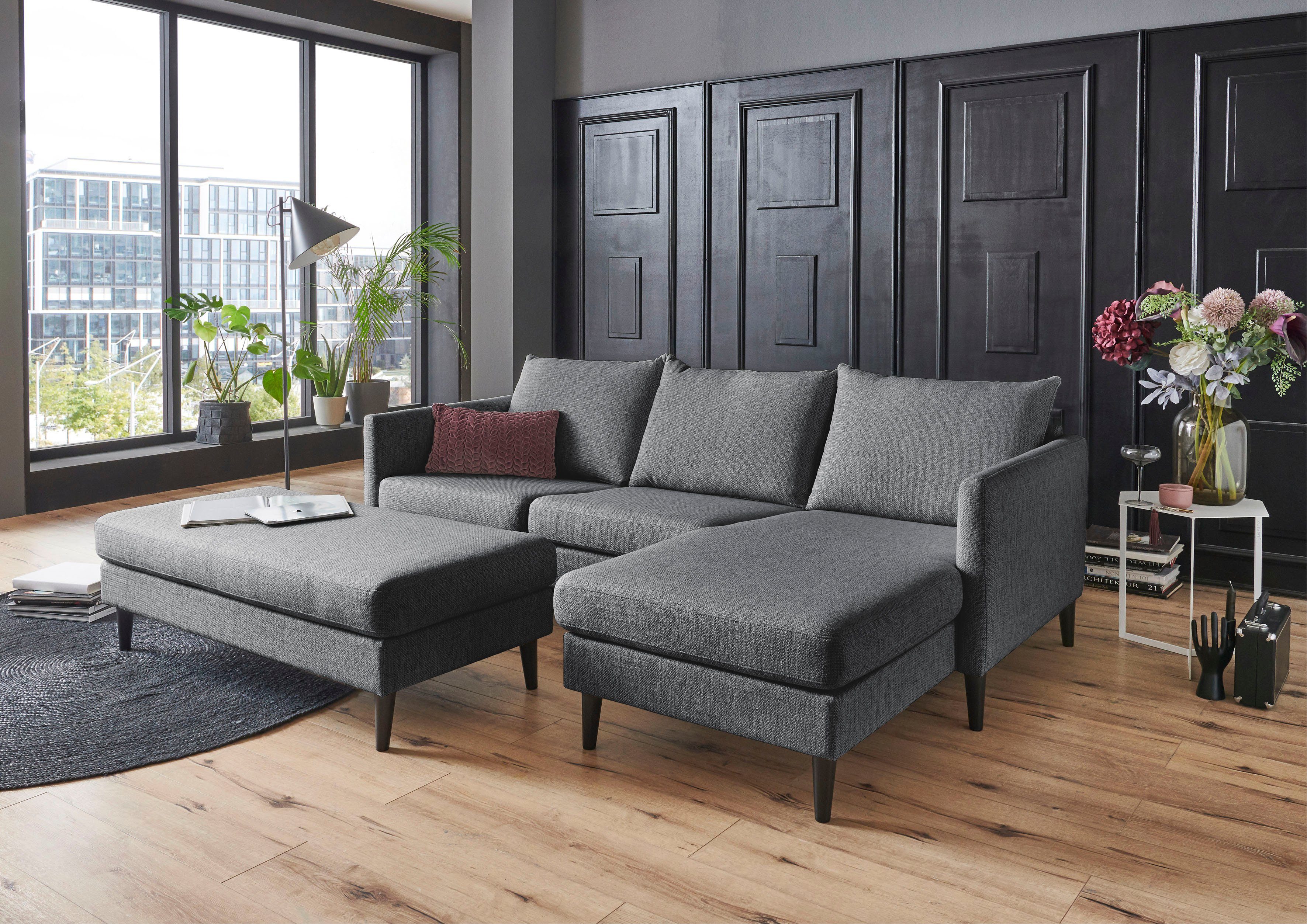 ATLANTIC home collection Hoekbank Rekvik L-vorm met golfvering, ottomane aan beide kanten te monteren grijs, hoekbanken