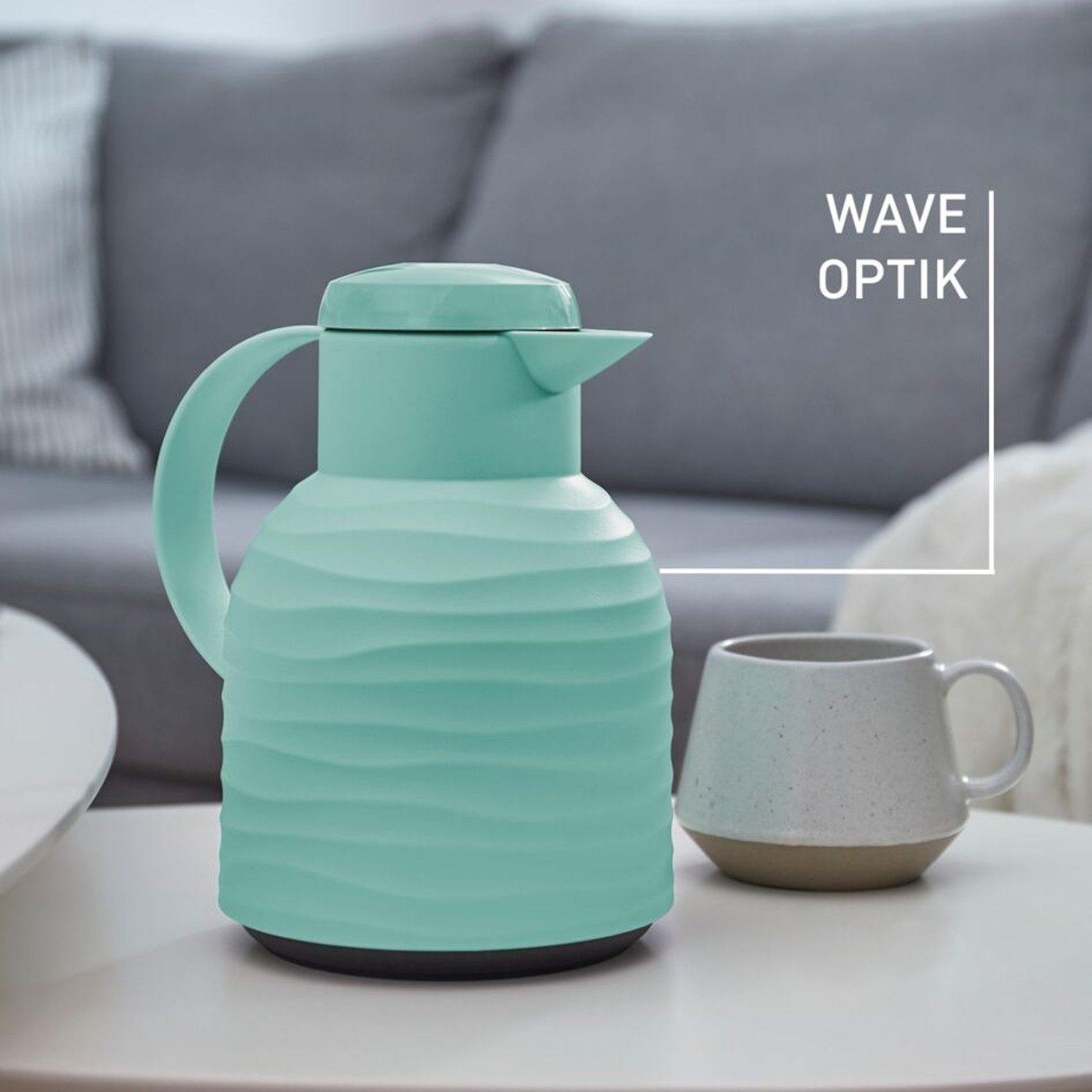 Emsa Thermoskan Samba Wave Made in Germany, 12u warm/24u koud, Quick-Press deksel, glazen fles