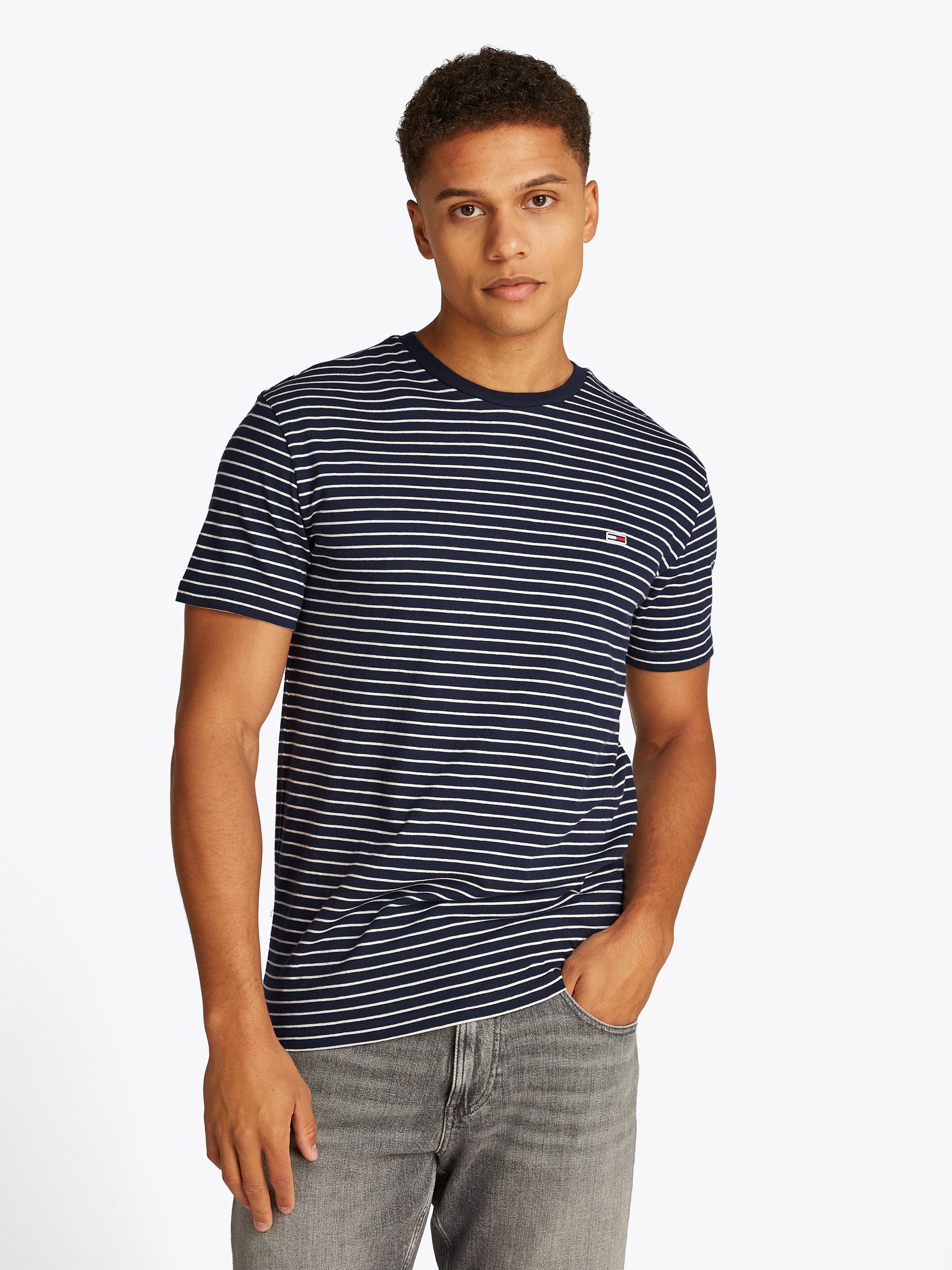 TOMMY JEANS Shirt met ronde hals TJM SLIM STRIPE TEE heren ronde hals maat L blauw