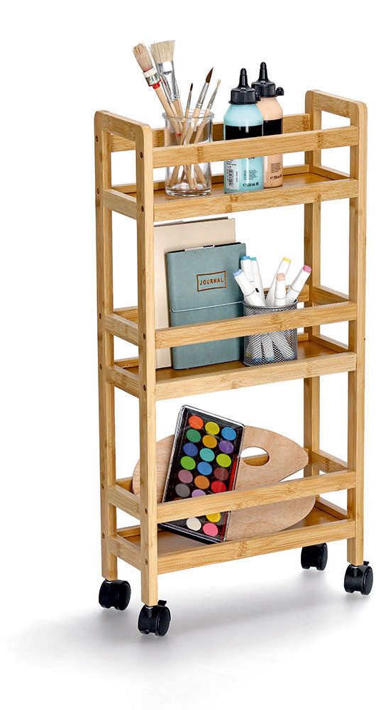 Zeller Present Trolley natuurlijk, bamboe / mdf, incl. 4 wielen keukentrolley's beige