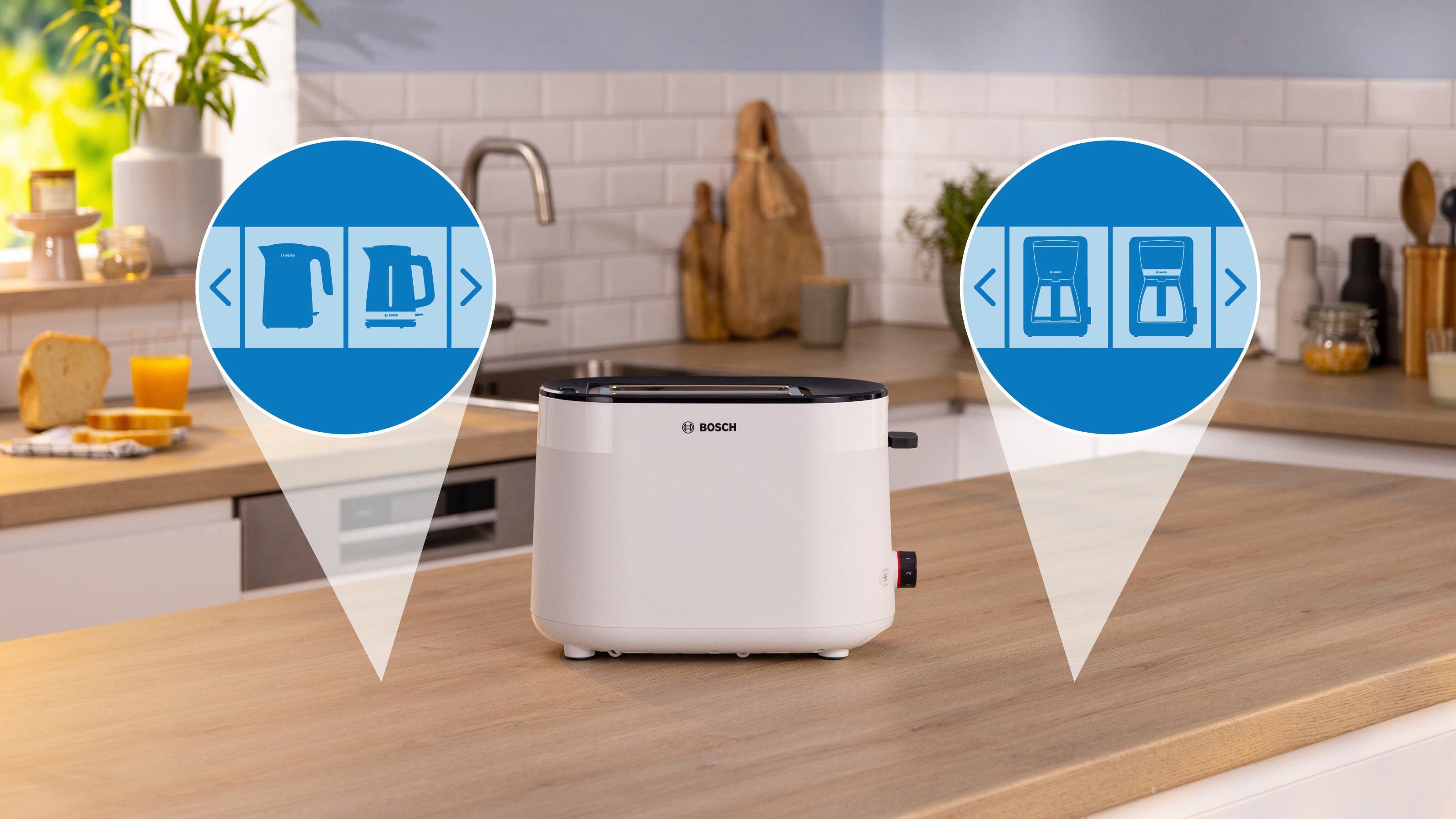 BOSCH Toaster MyMoment TAT2M121 geïntegreerde opzet voor broodjes, ontdooi-functie, brood centreren, auto off