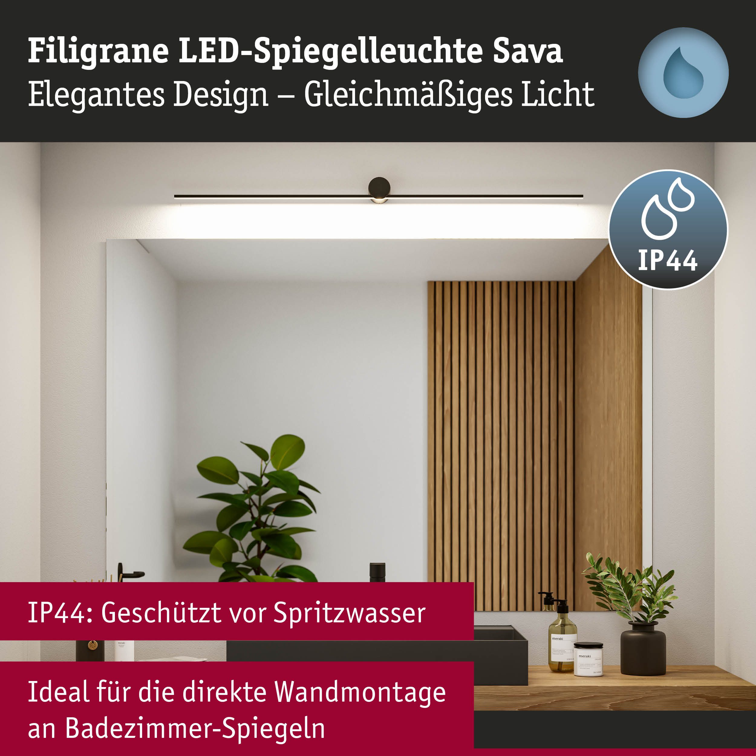 Paulmann Led-spiegellamp LED verlichtingspiegel Sava IP44 3000K 230V