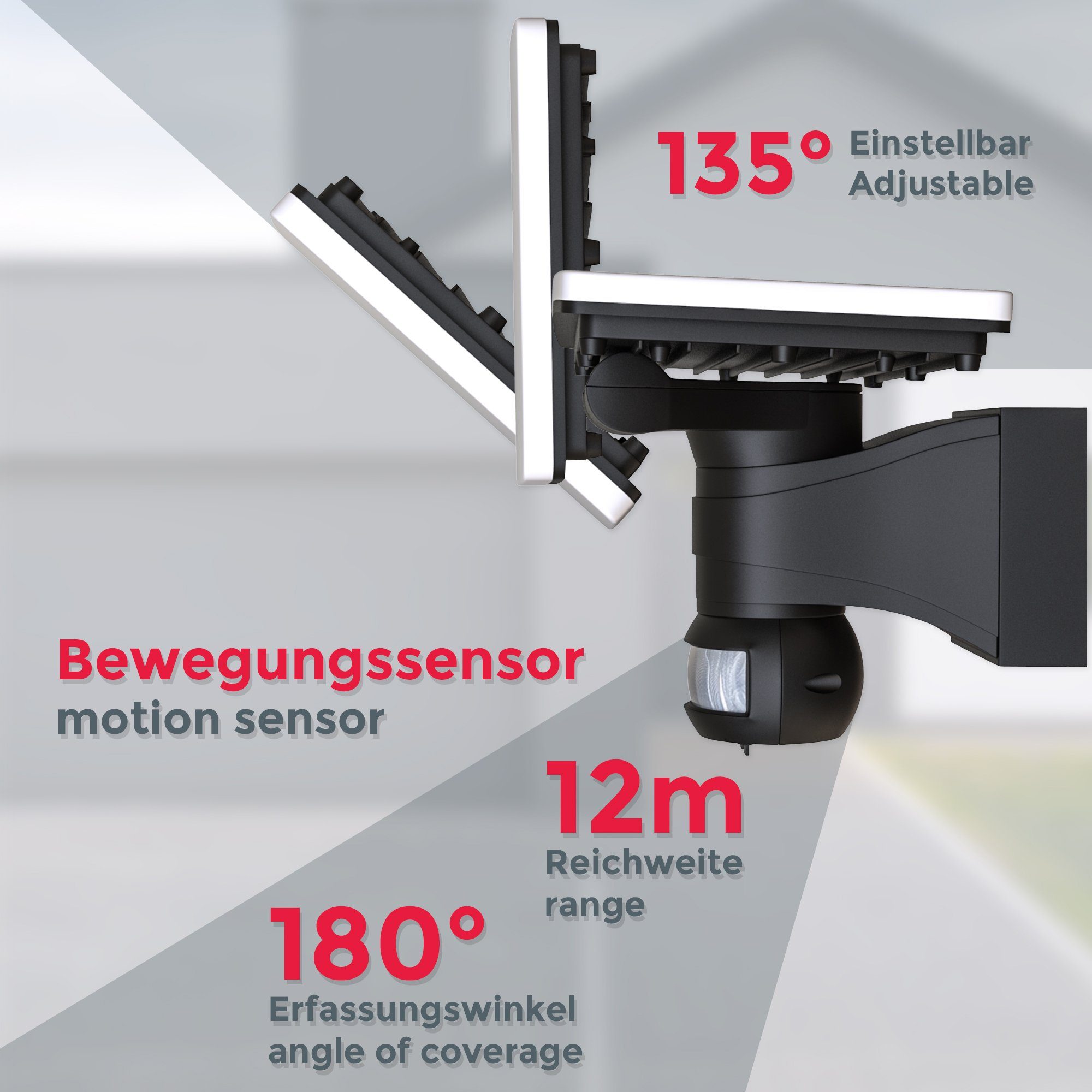 B.K.Licht Ledwandlamp voor buiten Buitenlamp, bewegingssensor, draaibaar, 20W 2.300 Lumen, 4.000K, IP44