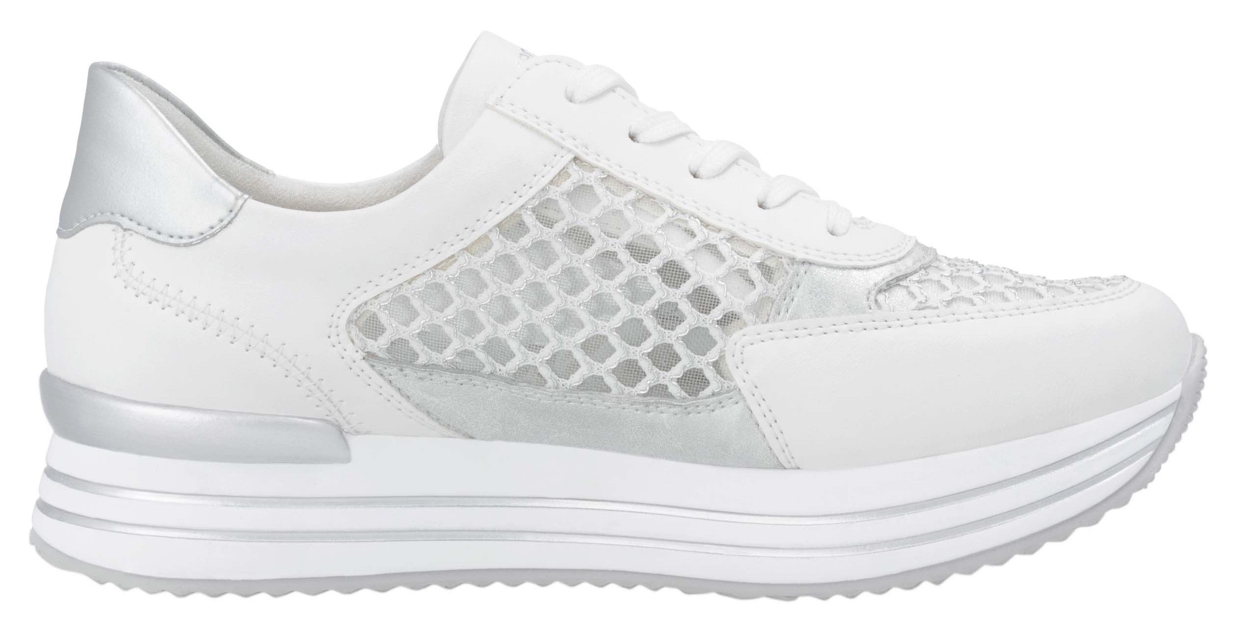 Remonte Plateausneakers , vrijetijdsschoen, lage schoen, veterschoen, vegan, contrastafwerking