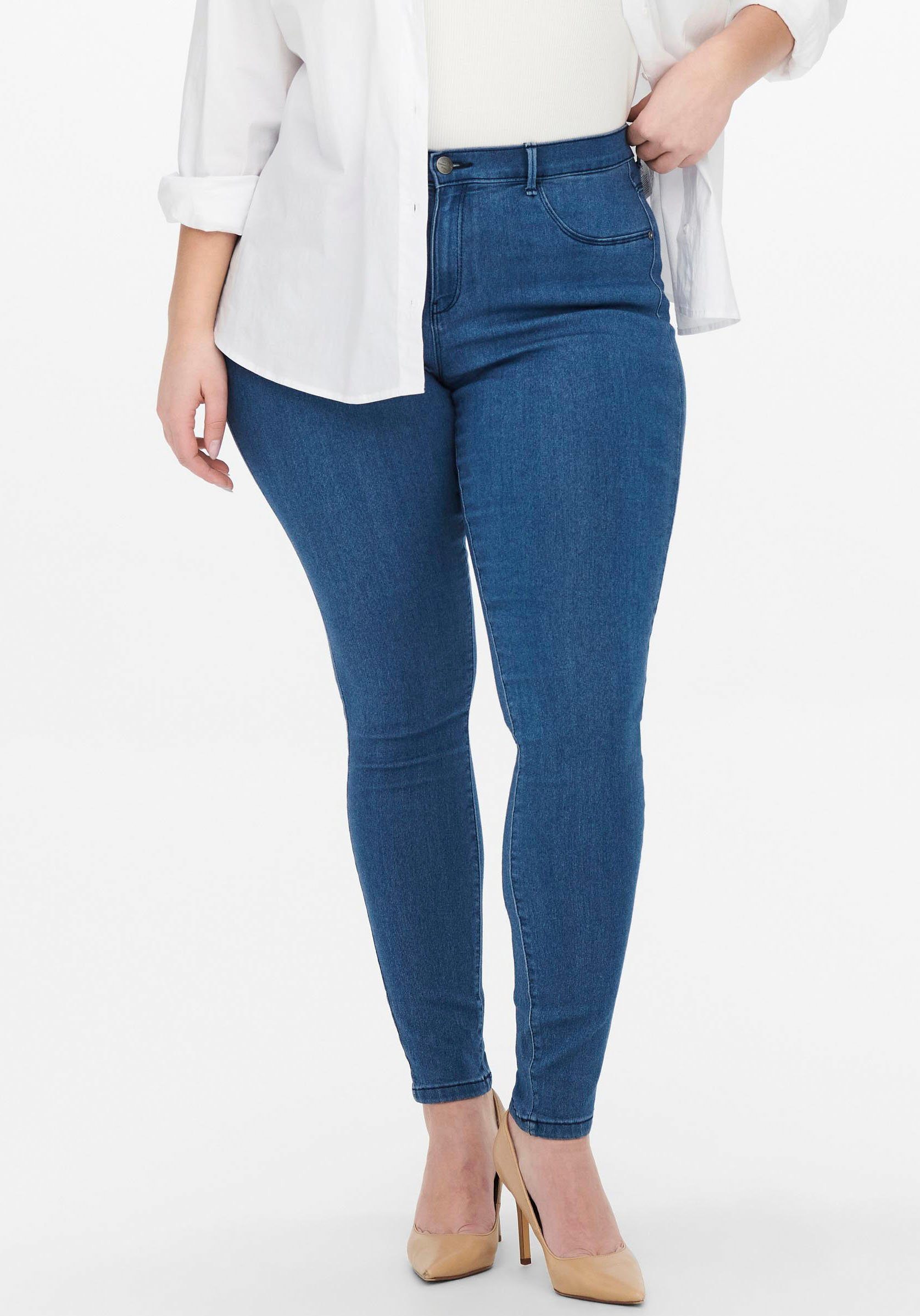 ONLY CARMAKOMA Skinny fit jeans CARTHUNDER PUSH UP REG SK JNS dames skinny jeans maat 50 blauw
