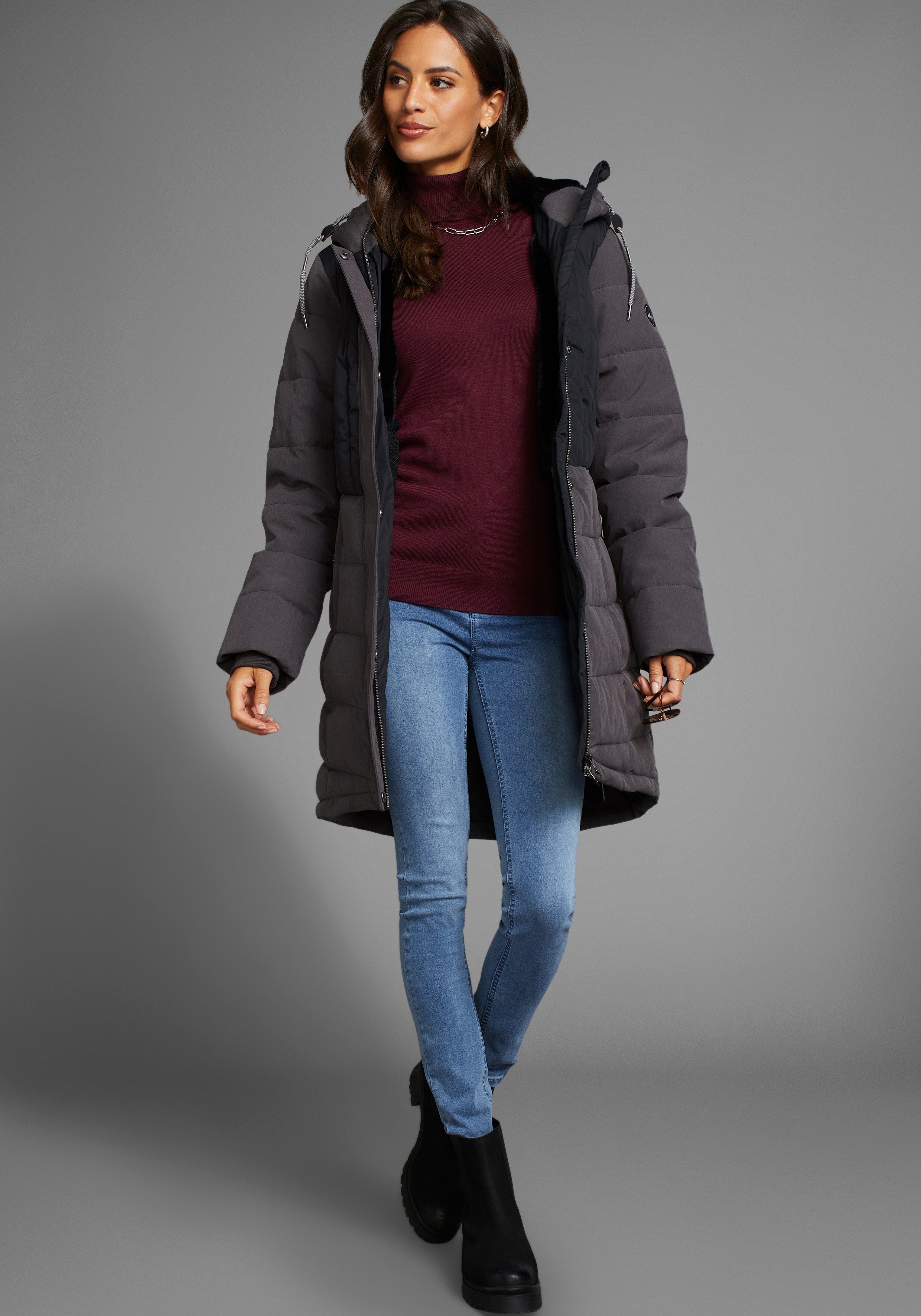 Polarino Winterjack gequilted winterparka met gevoerde capuchon