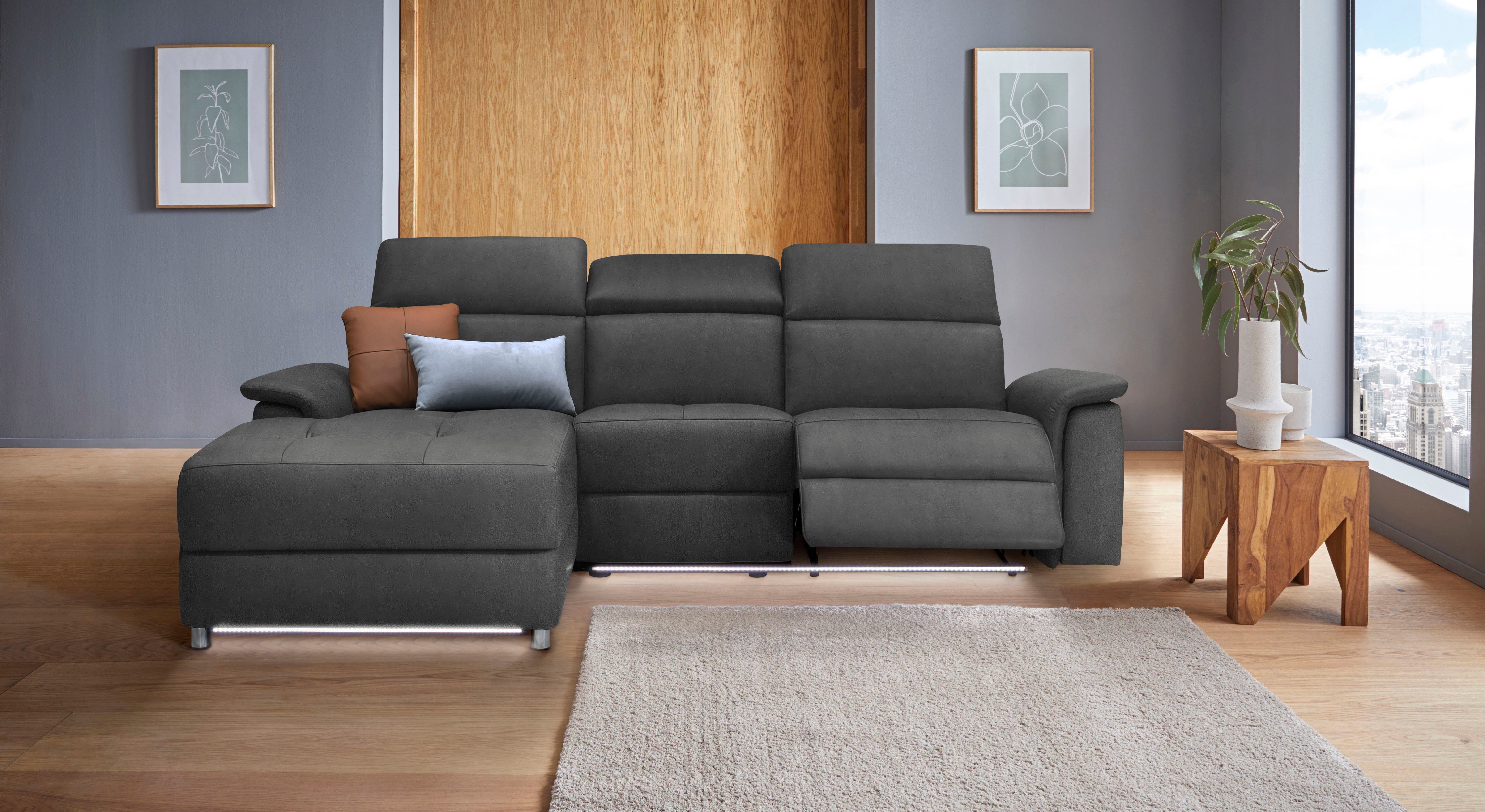Places of Style Hoekbank Pareli, L-model, 259 cm, met récamier, echt leer, imitatieleer, weefstof