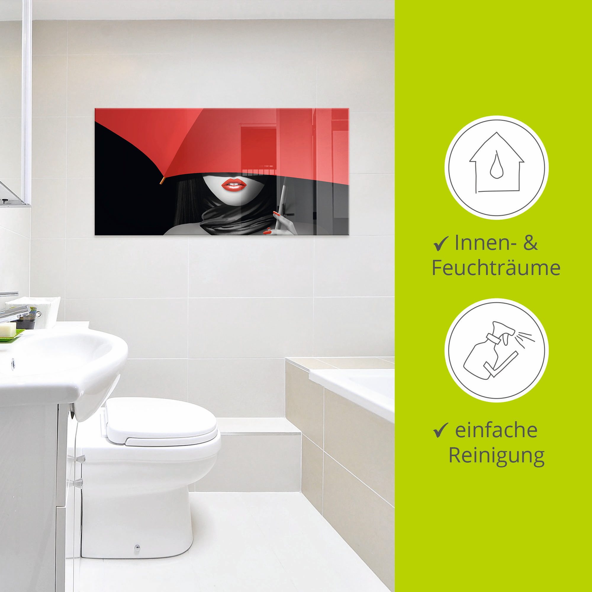 Artland Print op glas Rode lippen onder de paraplu