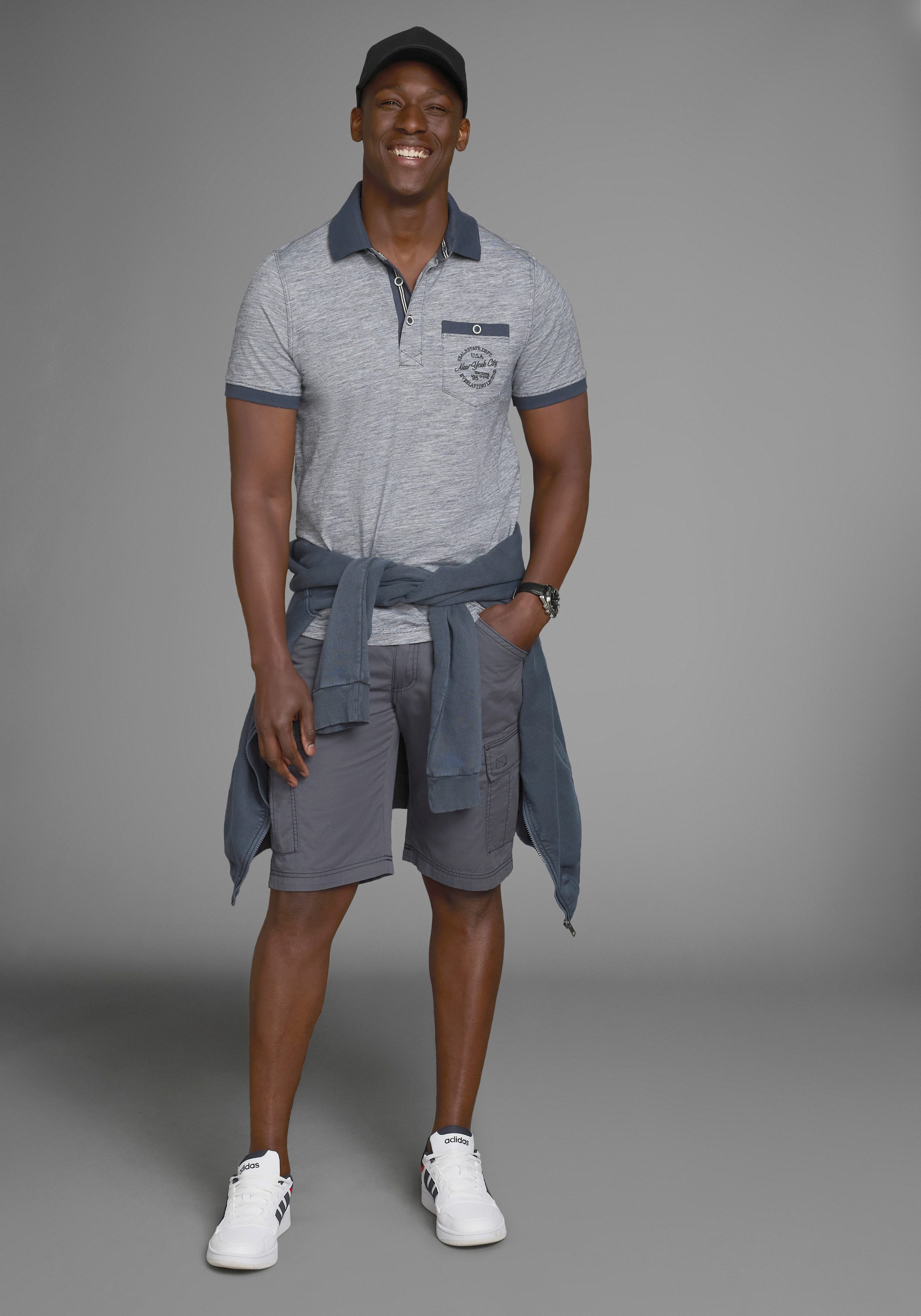 Man's World Poloshirt Korte mouwen, regular fit, gemêleerde structuur, ronde hals