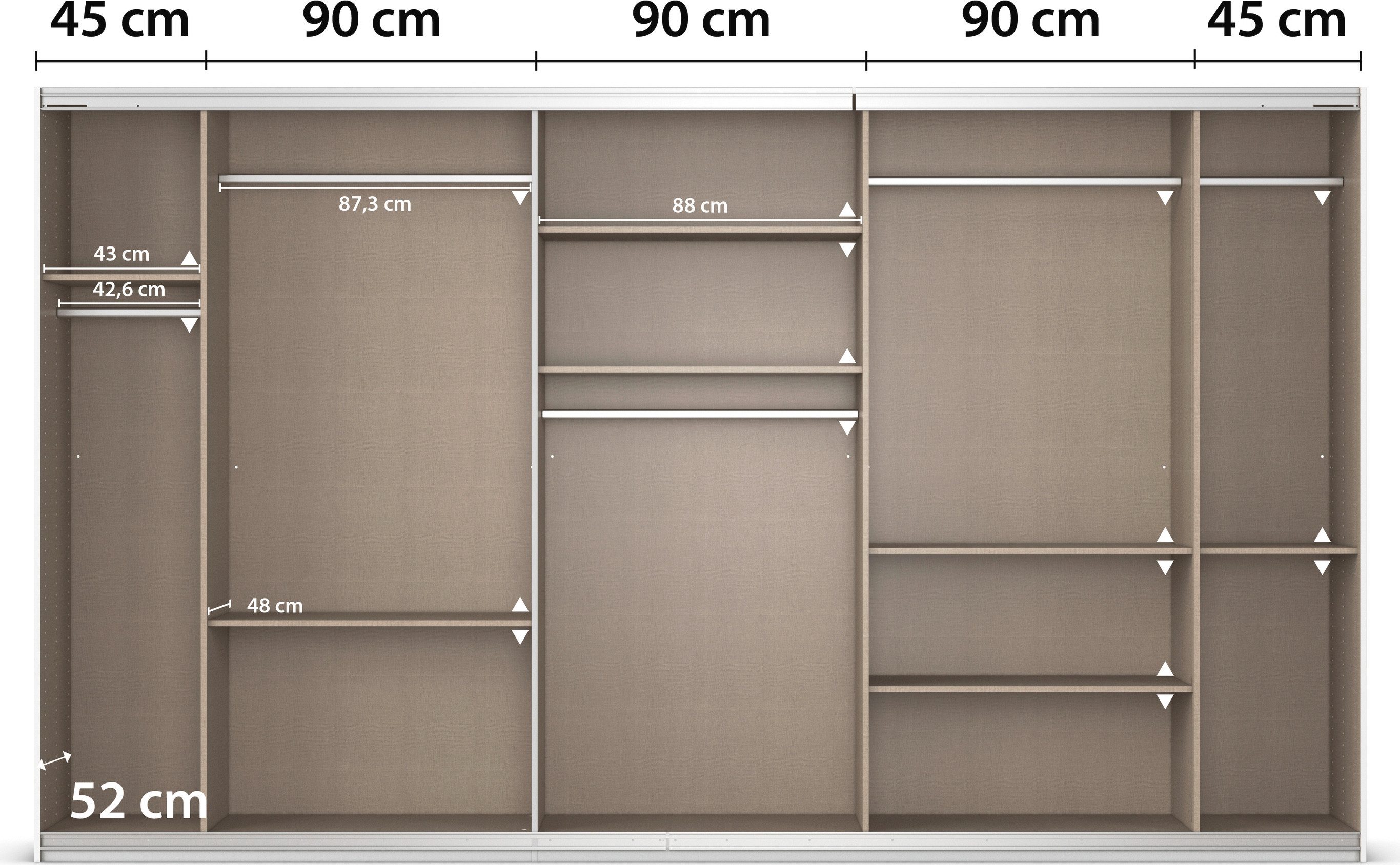 rauch Schuifdeurkast Kledingkast kast garderobe AGORDO met decor- of hoogglansfront doordachte binnenuitrusting, in 4 breedtes en 2 hoogtes made in germany