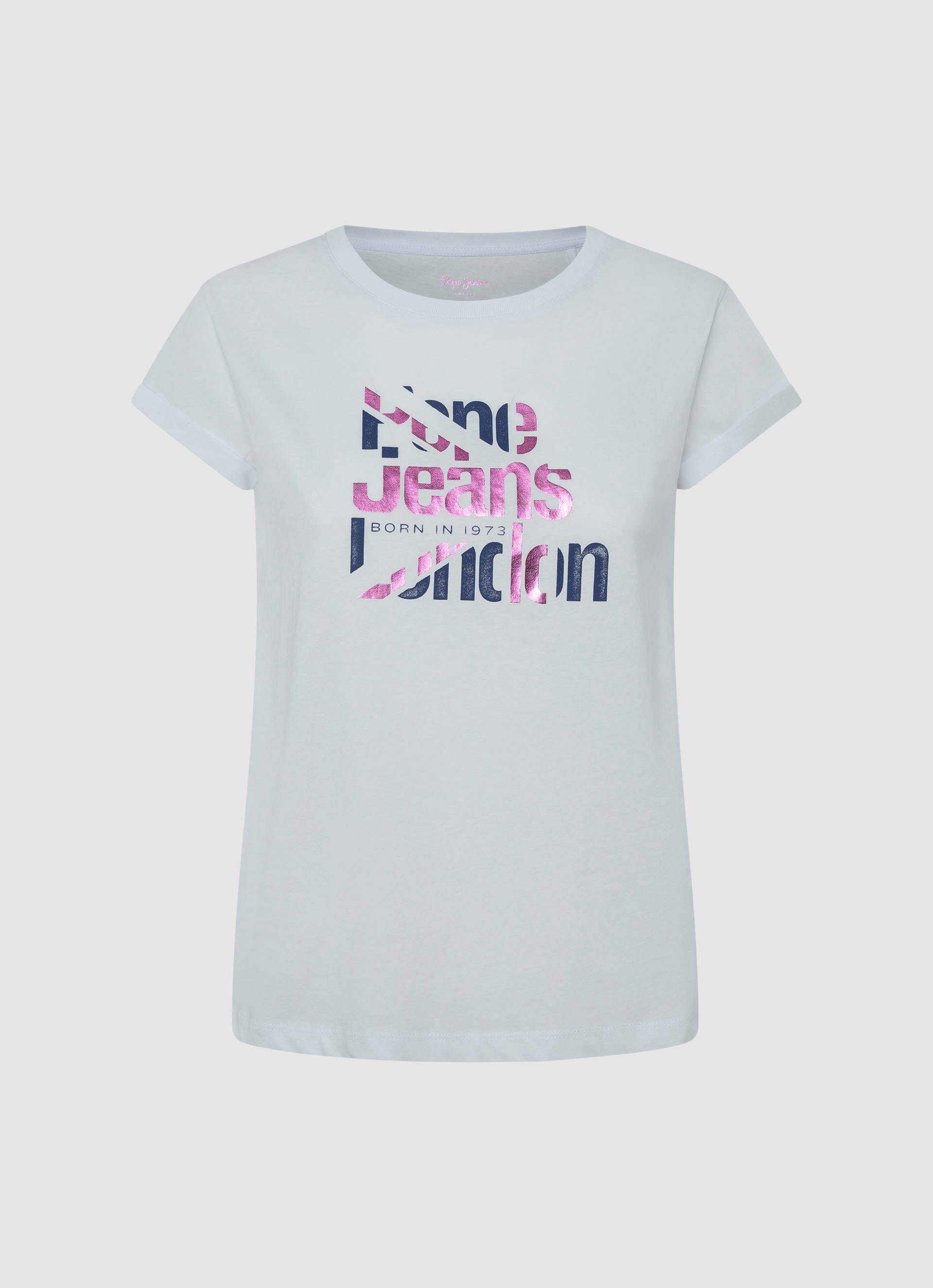 Pepe Jeans T-shirt ENOLA met gemetalliseerde logoprint dames t-shirts maat XL wit
