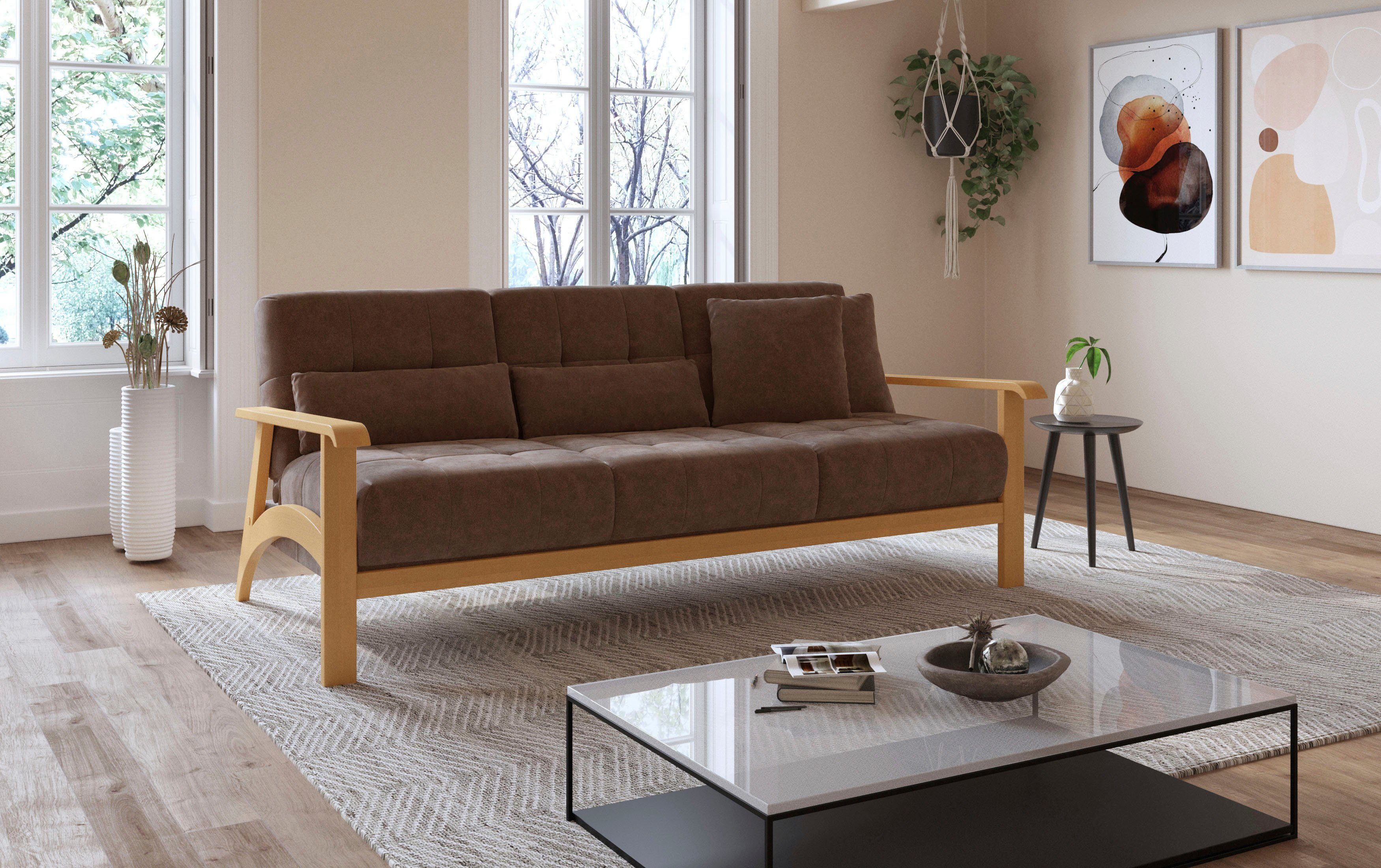 sit&more 3-zitsbank Billund Armleuningen van eikenkleurig beukenhout, verschillende bekledingen en kleuren