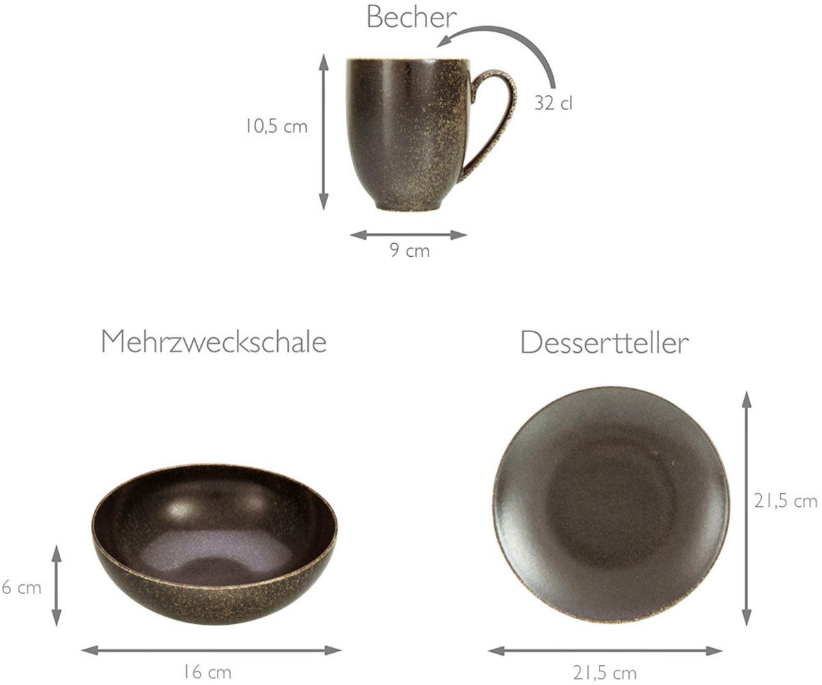 CreaTable Combi-servies Roestig Servies, zijdemat glazuur, 20 delen, voor 4 personen (set, 20-delig)