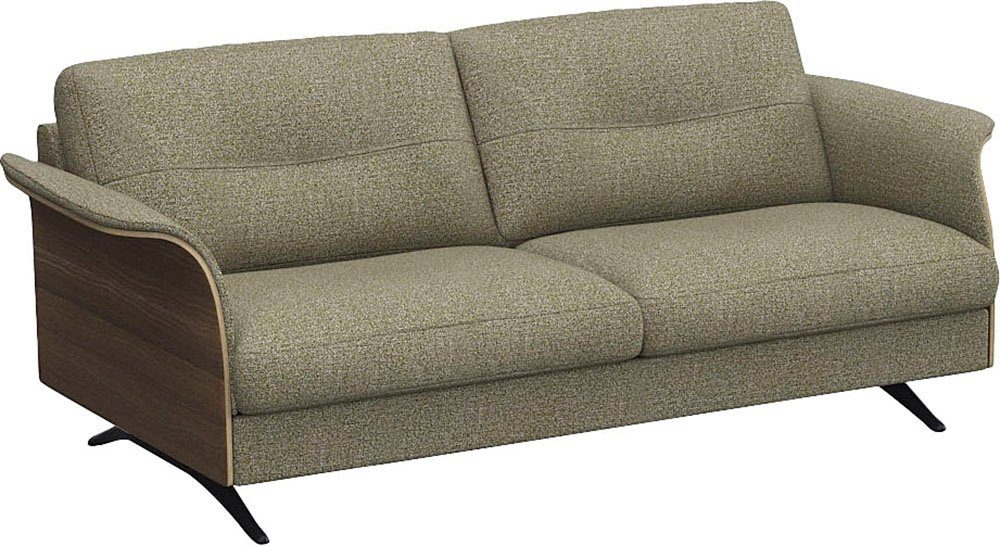 FLEXLUX 2,5-zitsbank Glow sofa, bank Premium zitting: koudschuim en binnenvering, armleuningen. Walnoot, zwarte voet