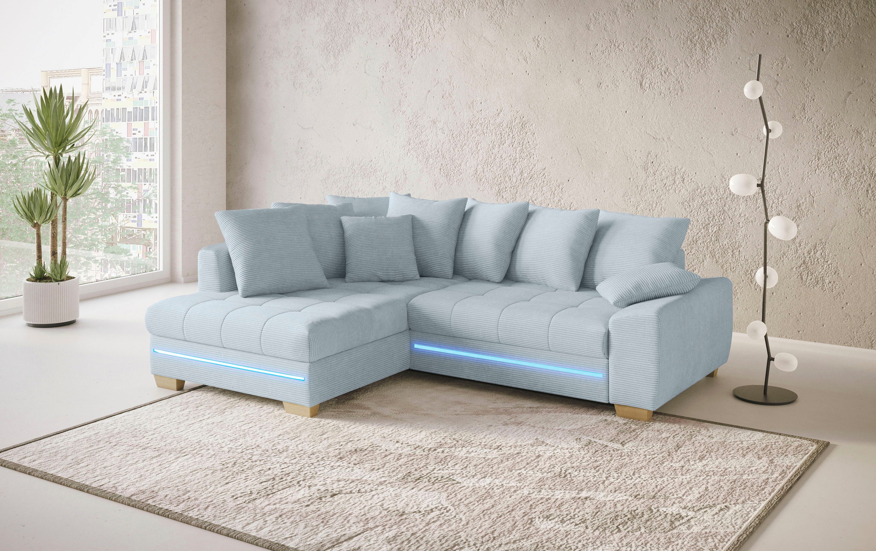Mr. Couch Hoekbank Nikita II, L-vorm met koudschuim, rgb-led-verlichting, optioneel met bed, bedlade