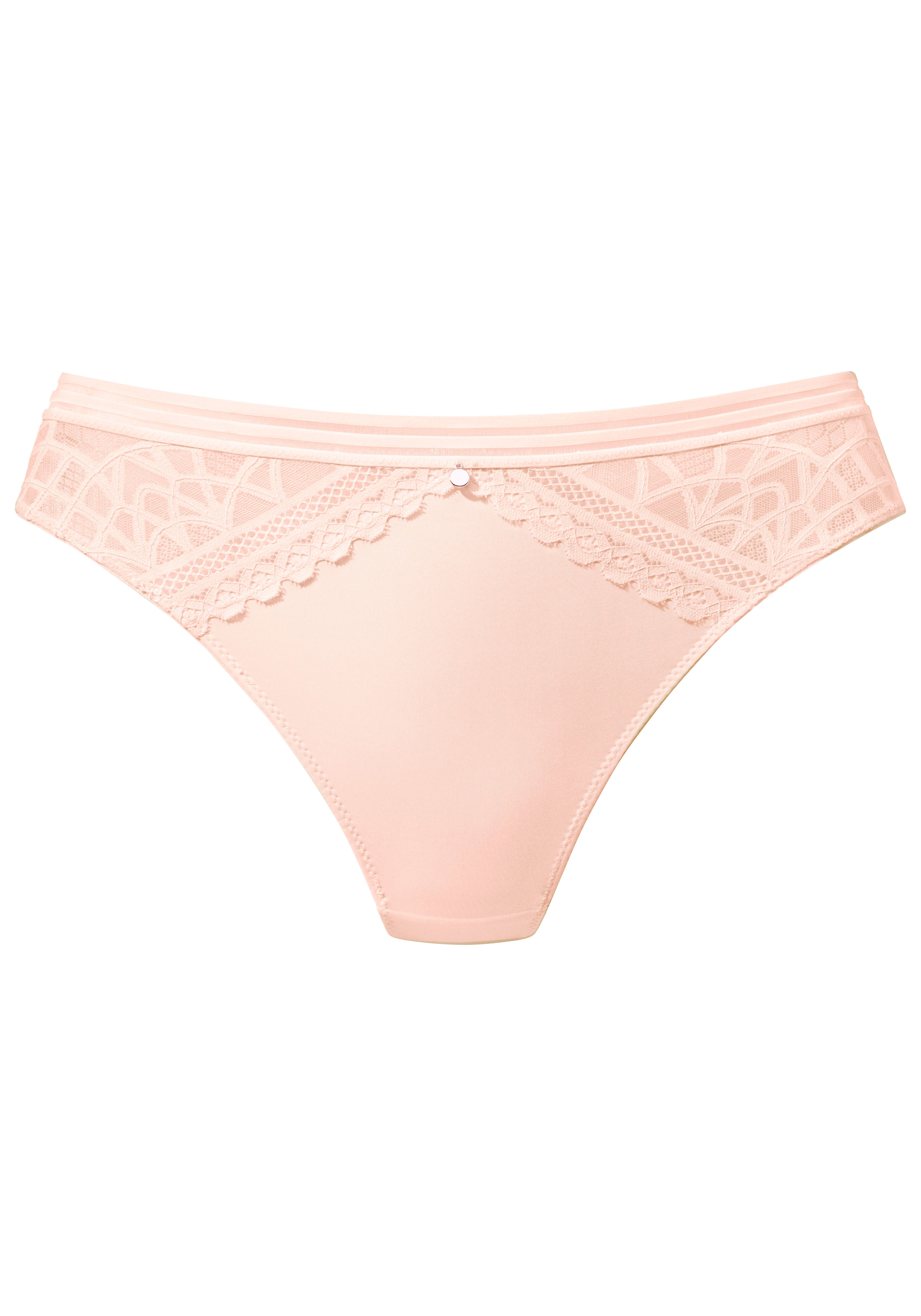 s.Oliver RED LABEL Beachwear String Milene met grafische, subtiel transparante kant-inzetten