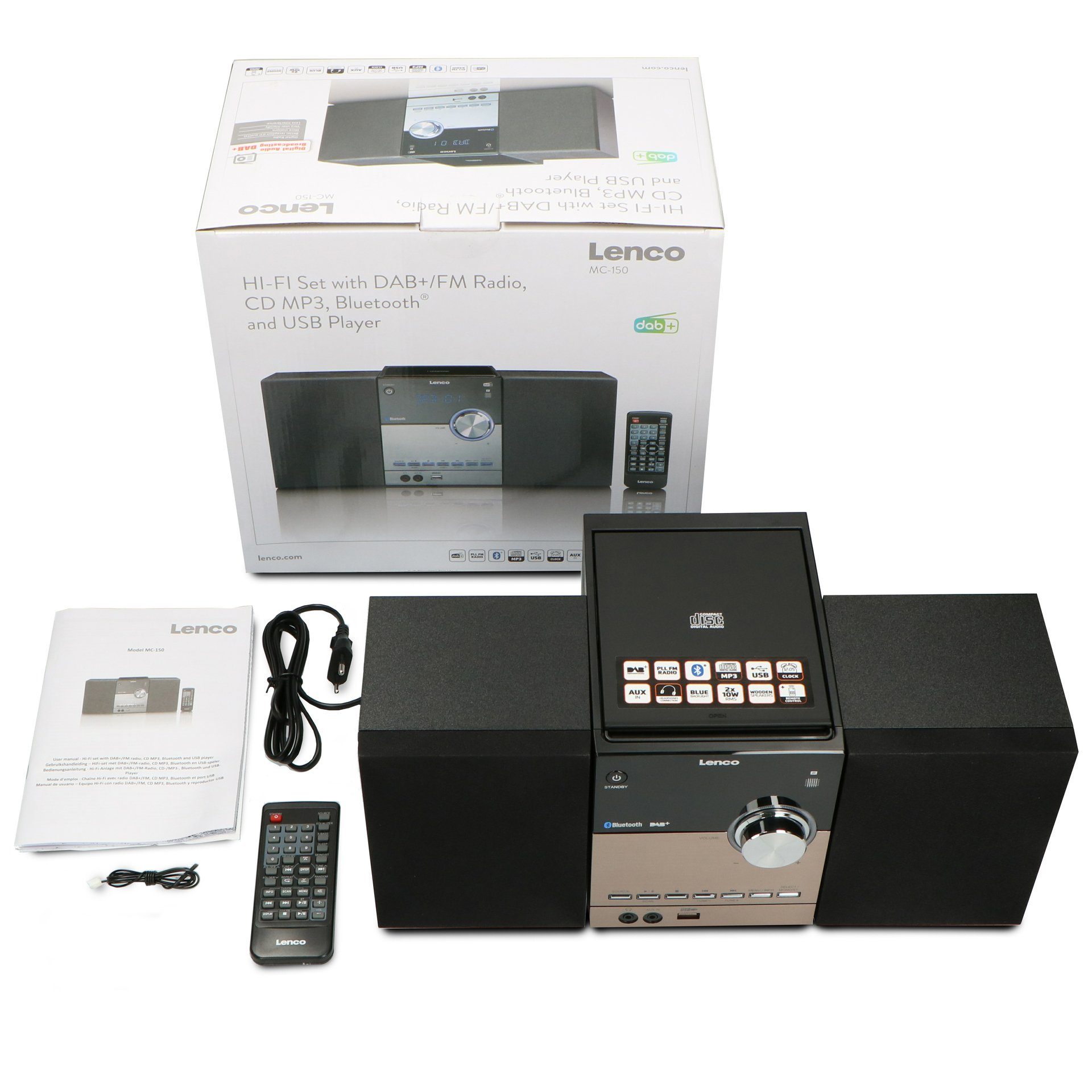 Lenco Micro-hifi-set MC-150 Micro-stereosysteem met DAB+, FM, CD, BT, USB