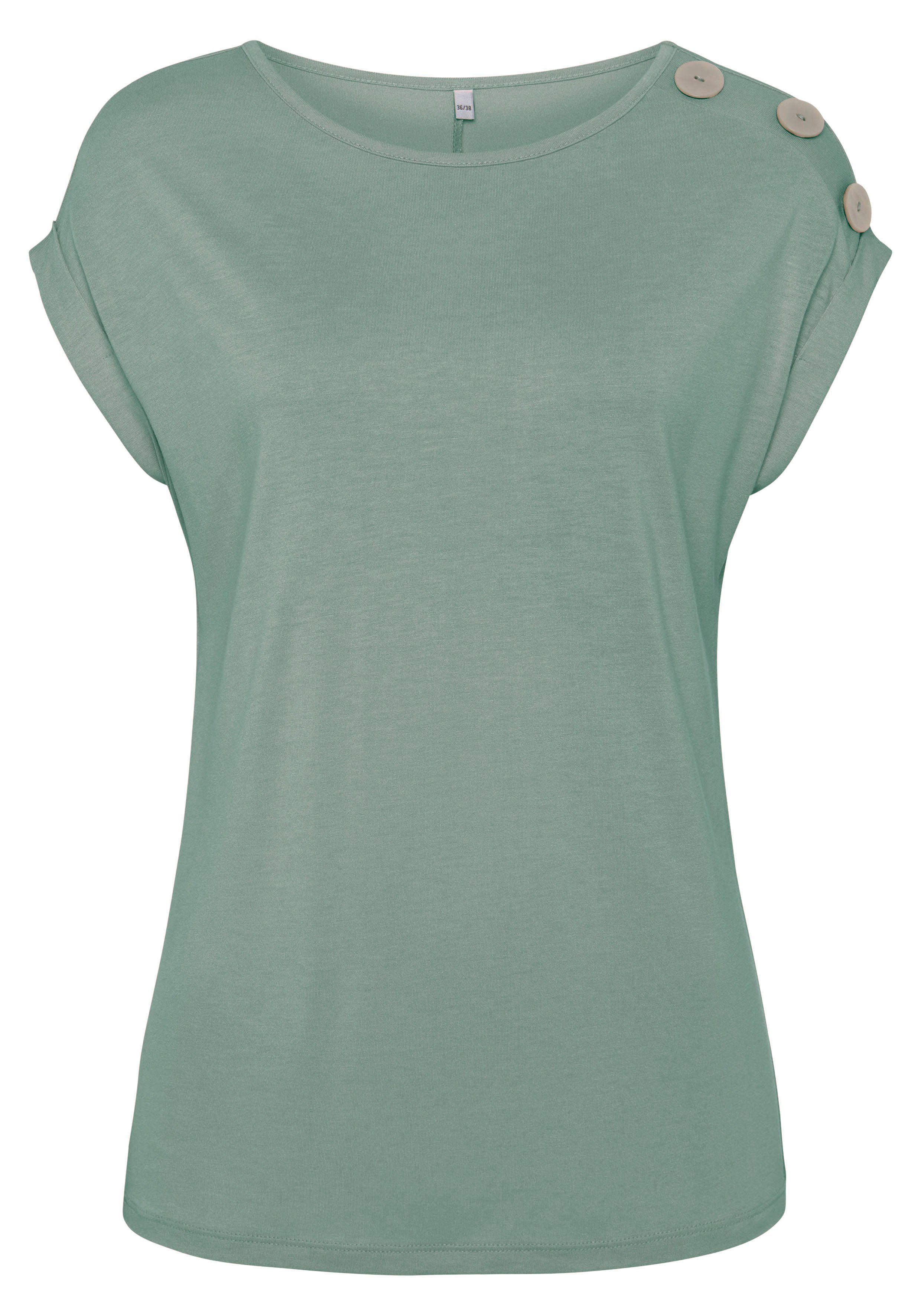 Buffalo Shirt met korte mouwen met decoratieve knopen, comfortabel t-shirt van jersey, basic