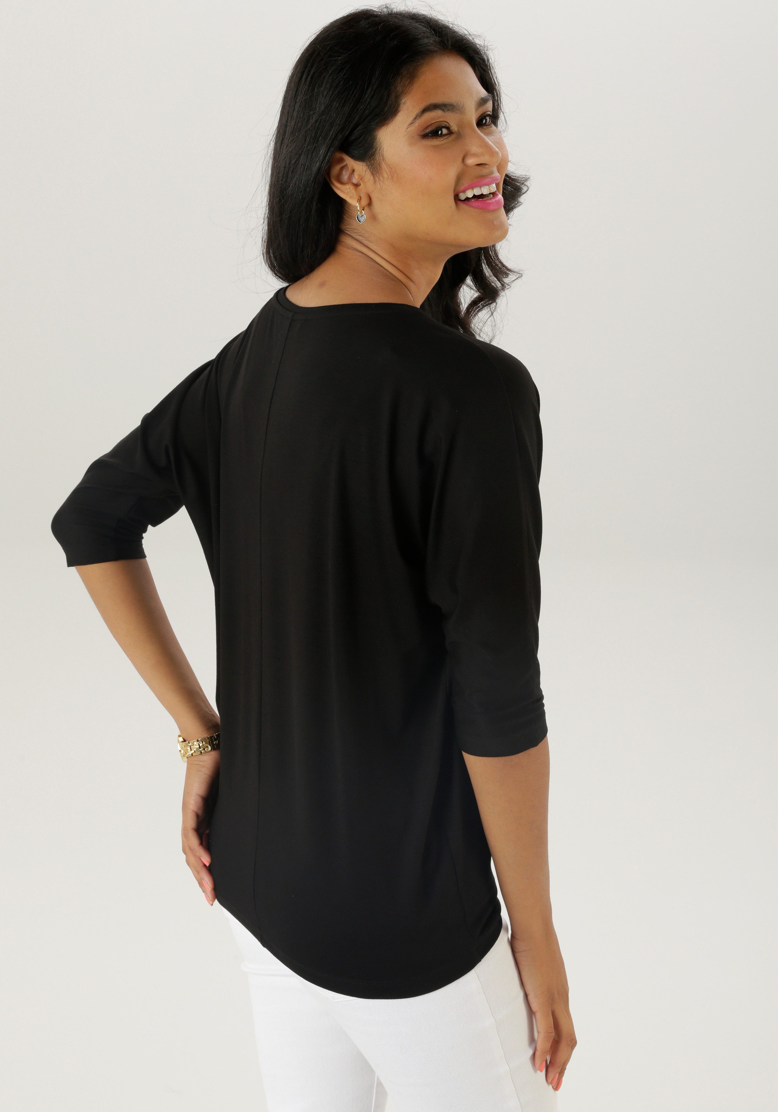 Aniston SELECTED Shirt met 3/4 mouwen met gouden harten en statementtekst - nieuwe collectie