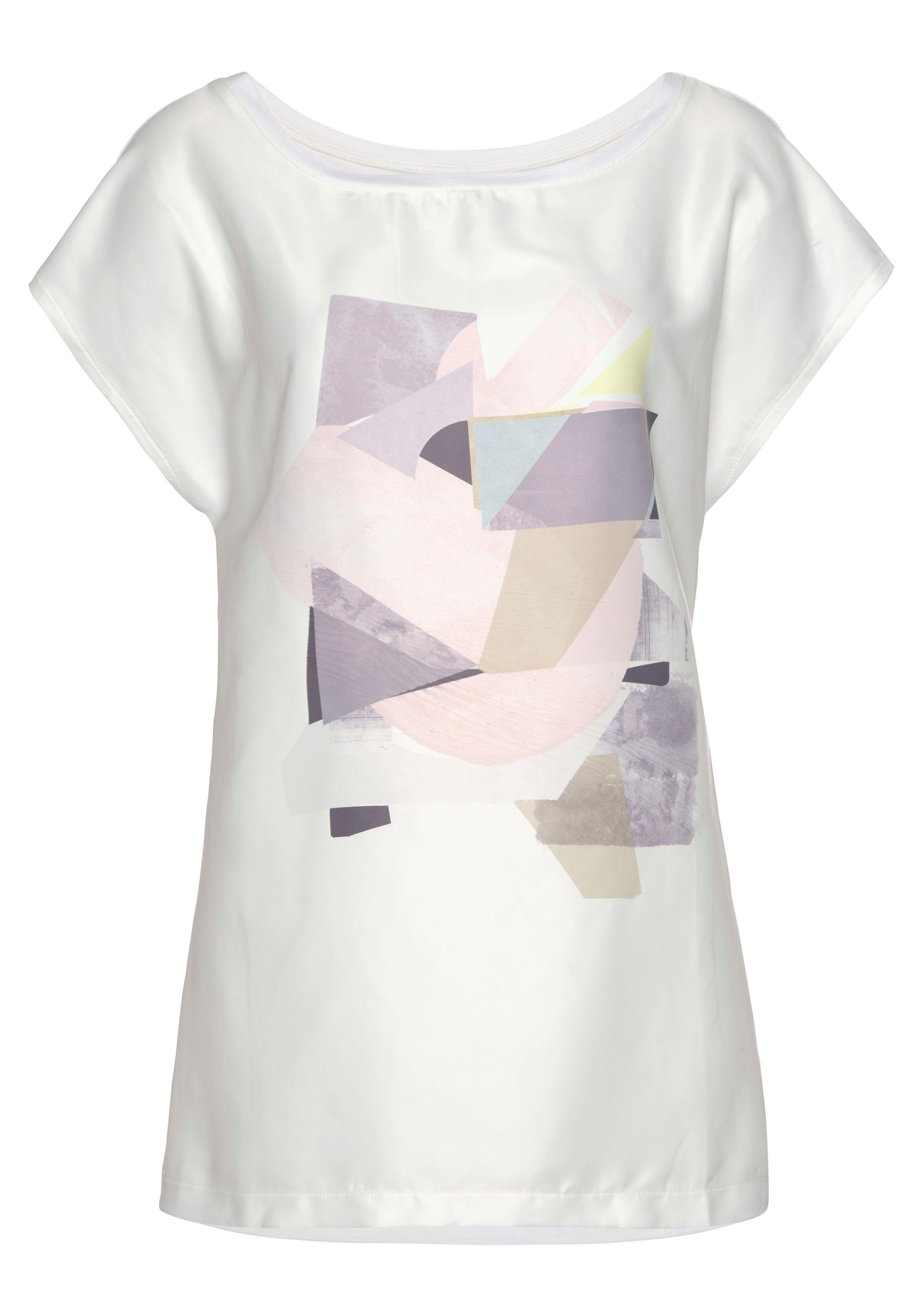 Lascana Shirt met korte mouwen met frontprint, losse t-shirt met voorkant van satijn