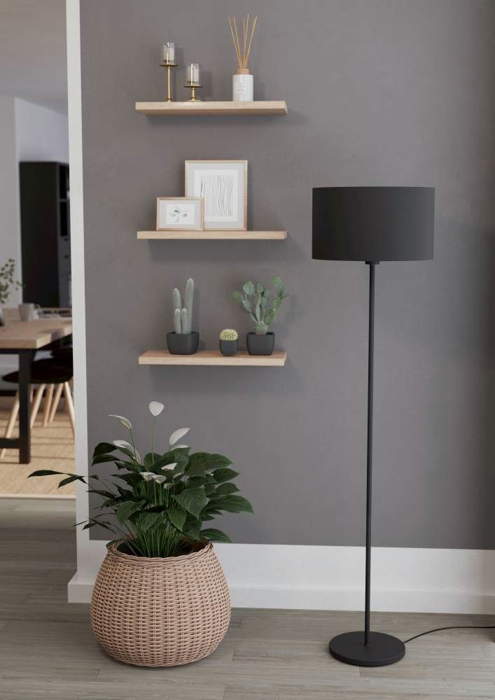 EGLO Staande lamp MASERLO 1 Vloerlamp van staal en textiel, in zwart, met voetknop, E27 (1 stuk)
