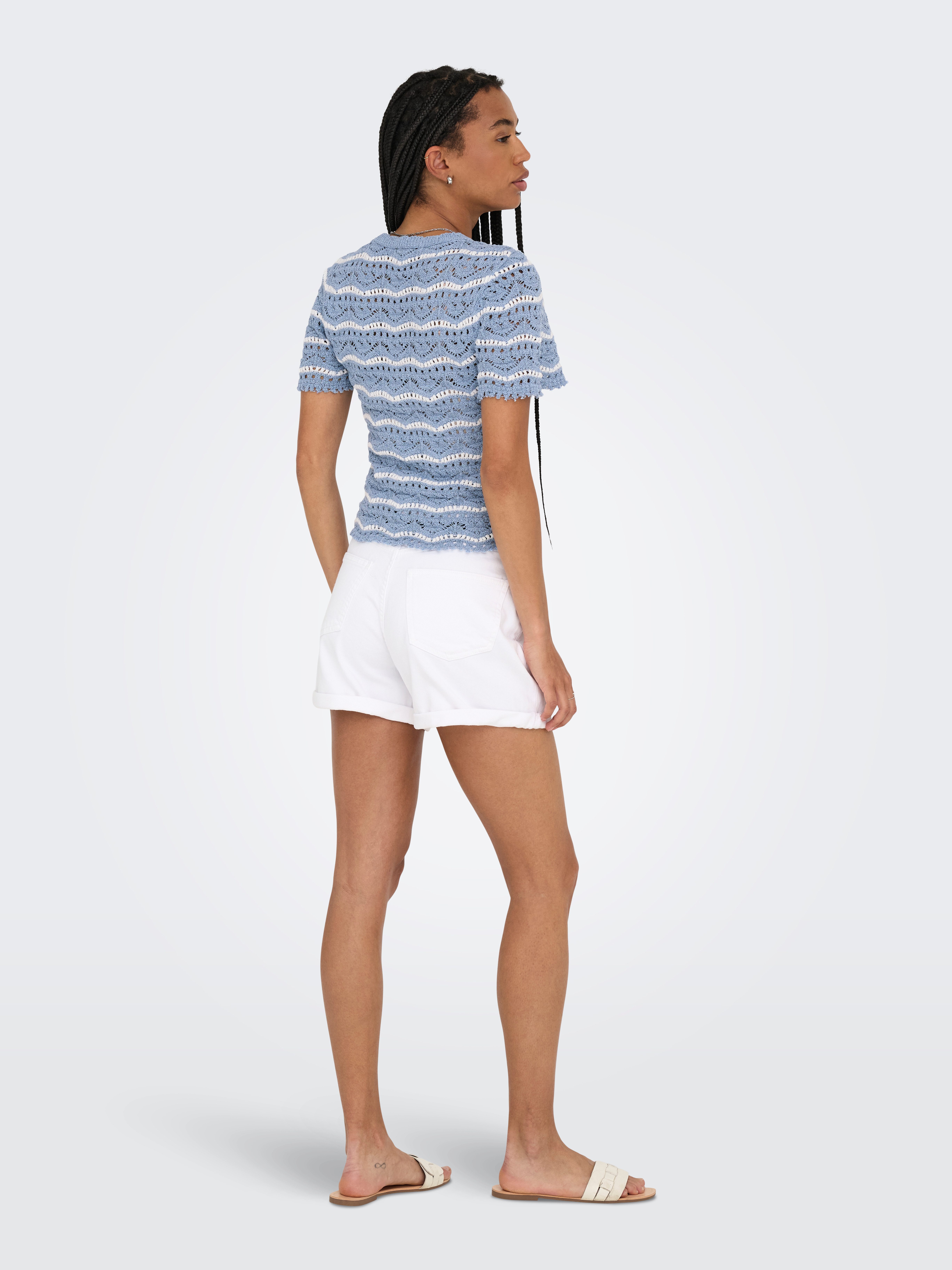 Only Trui met korte mouwen ONLANNASOFIA LIFE SS STRIPE O-NECK KNT