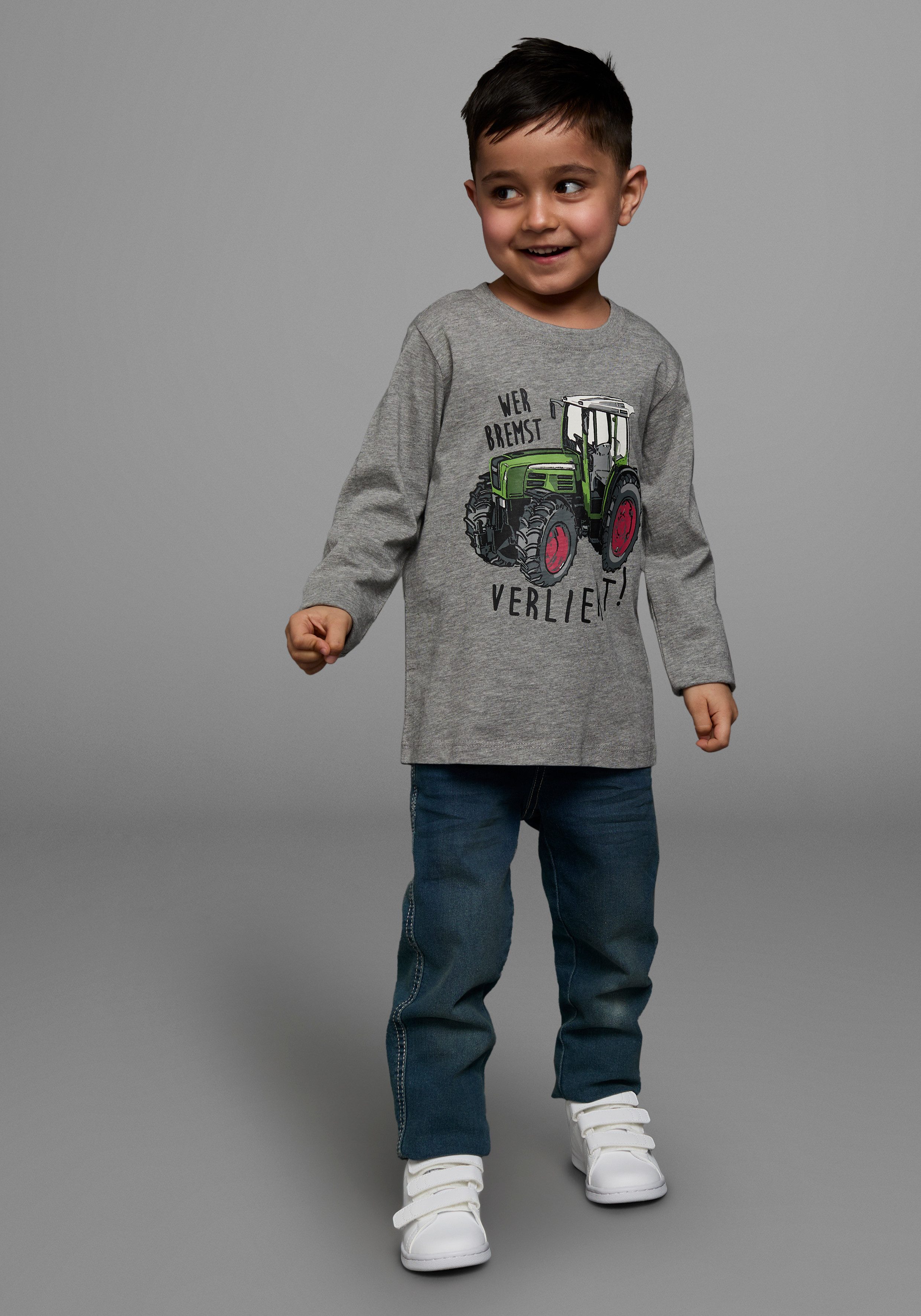 KIDSWORLD Shirt met lange mouwen Wer bremst, verliert! Lange mouwen, rekbaar materiaal, van katoen en viscose