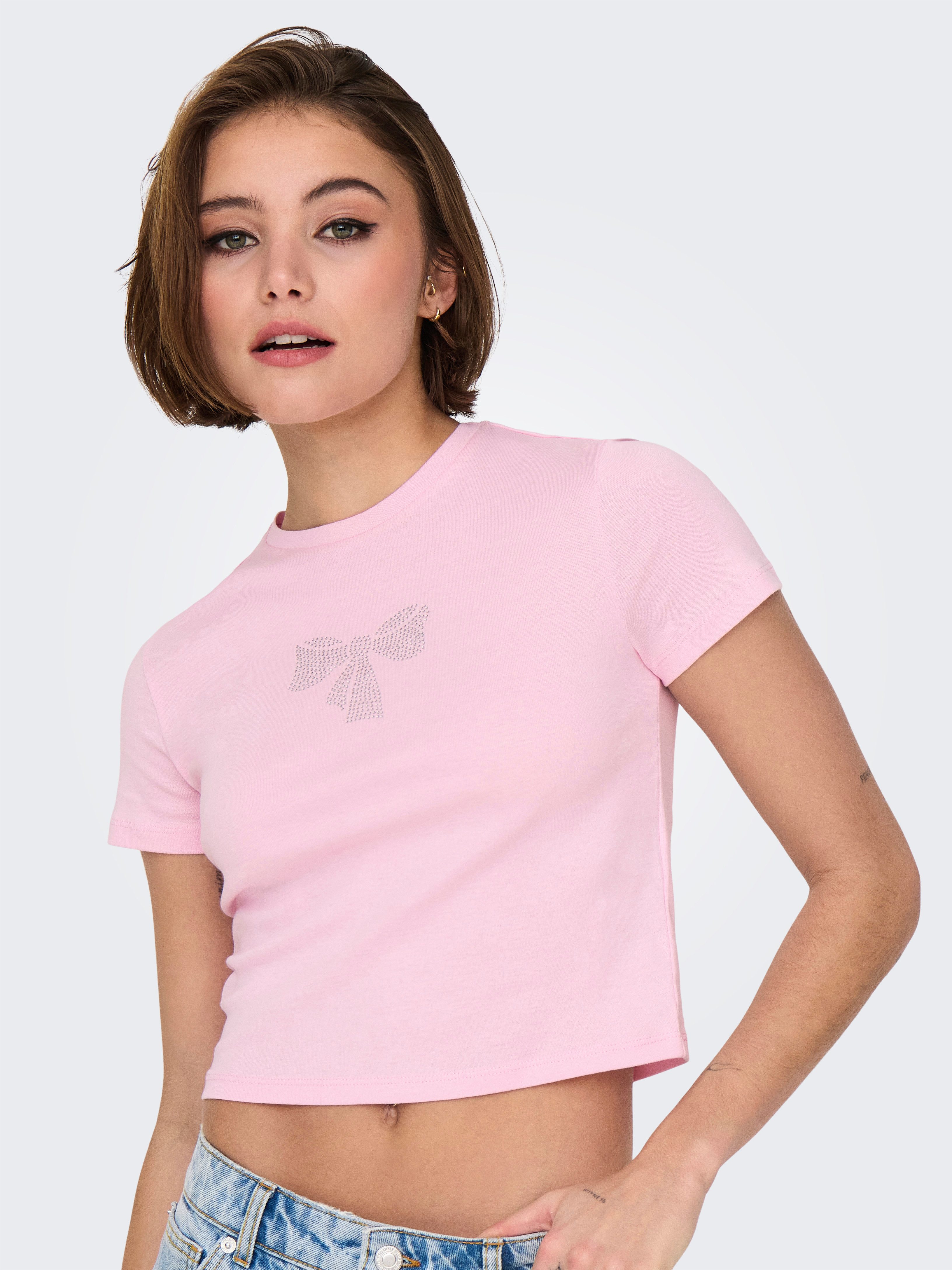 Only Shirt met korte mouwen ONLKIRA S/S BLING O-NECK SHORT TOP JRS