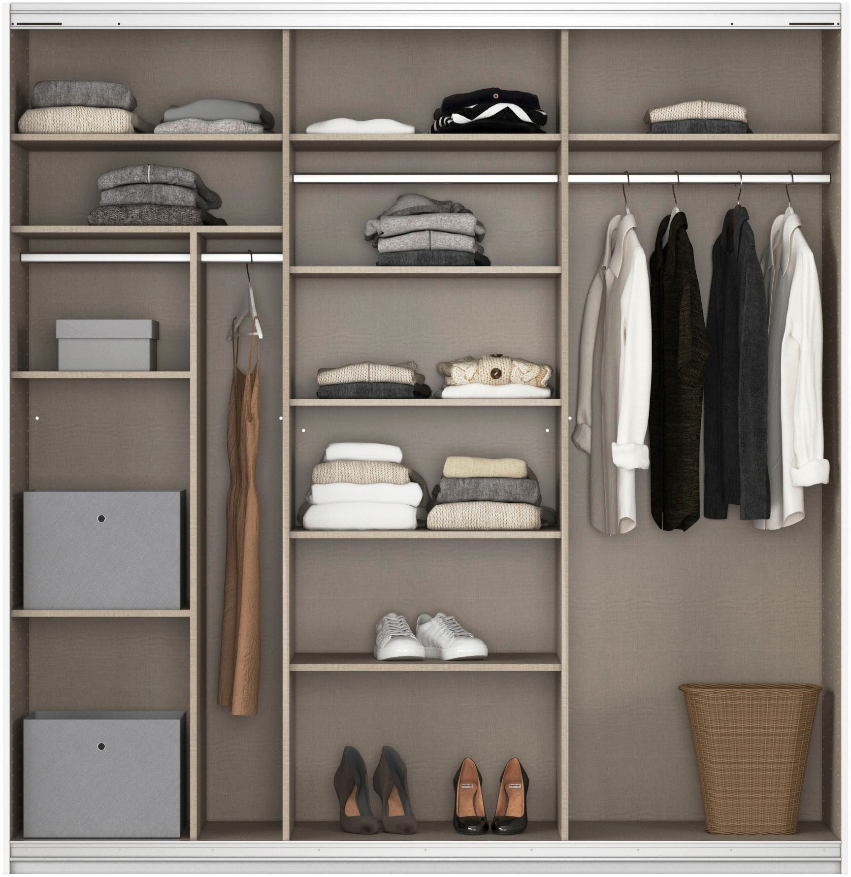 rauch Schuifdeurkast Kledingkast kast garderobe CORTONA met passe-partout en optionele verlichting inclusief indeling 2 boxen en planken
