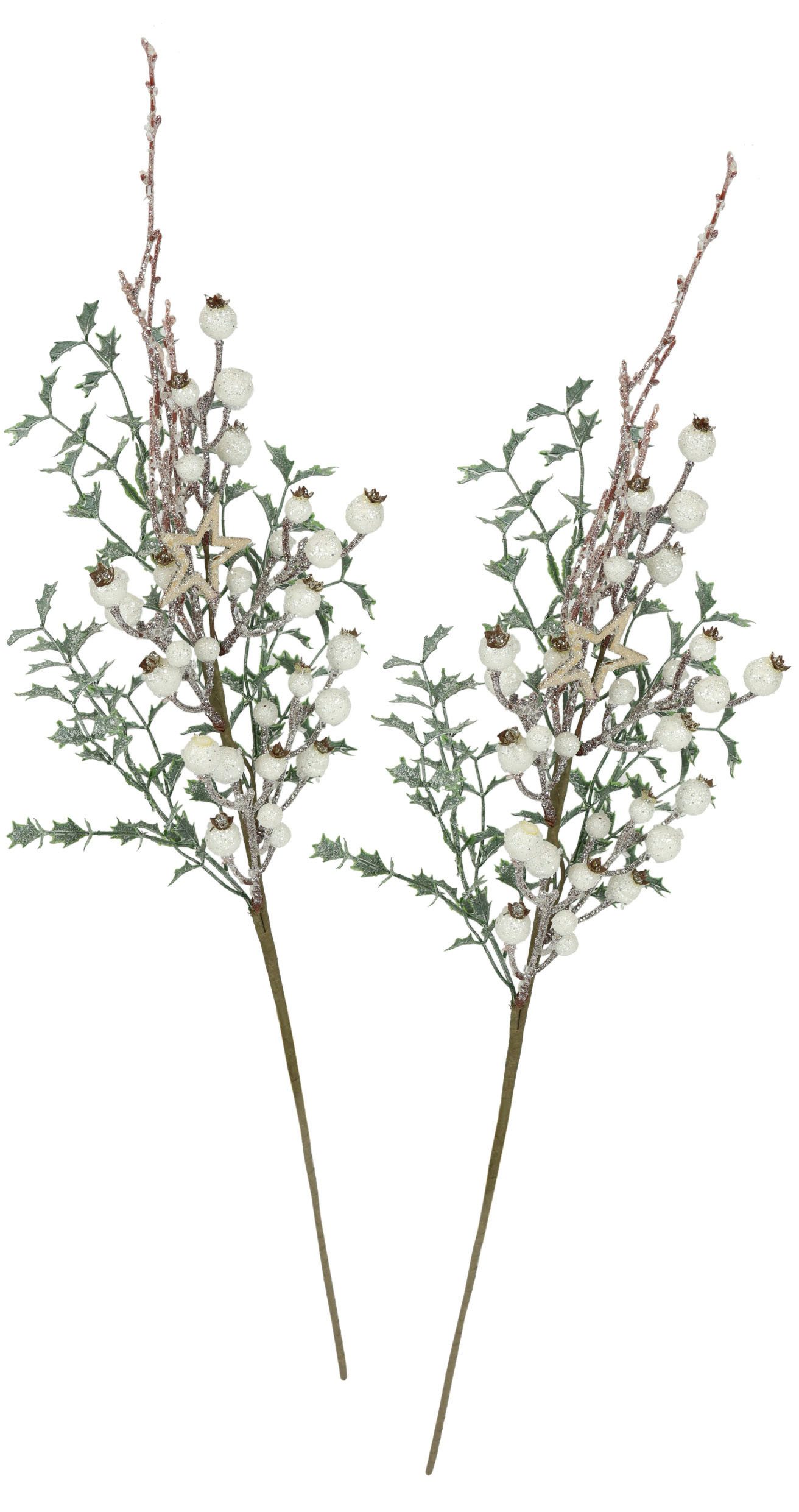 I.GE.A. Kunsttak Kunstmatige hulsttak met bessen set van 2 decoratieve tak voor slinger krans kerstdecoratie (2 stuks)