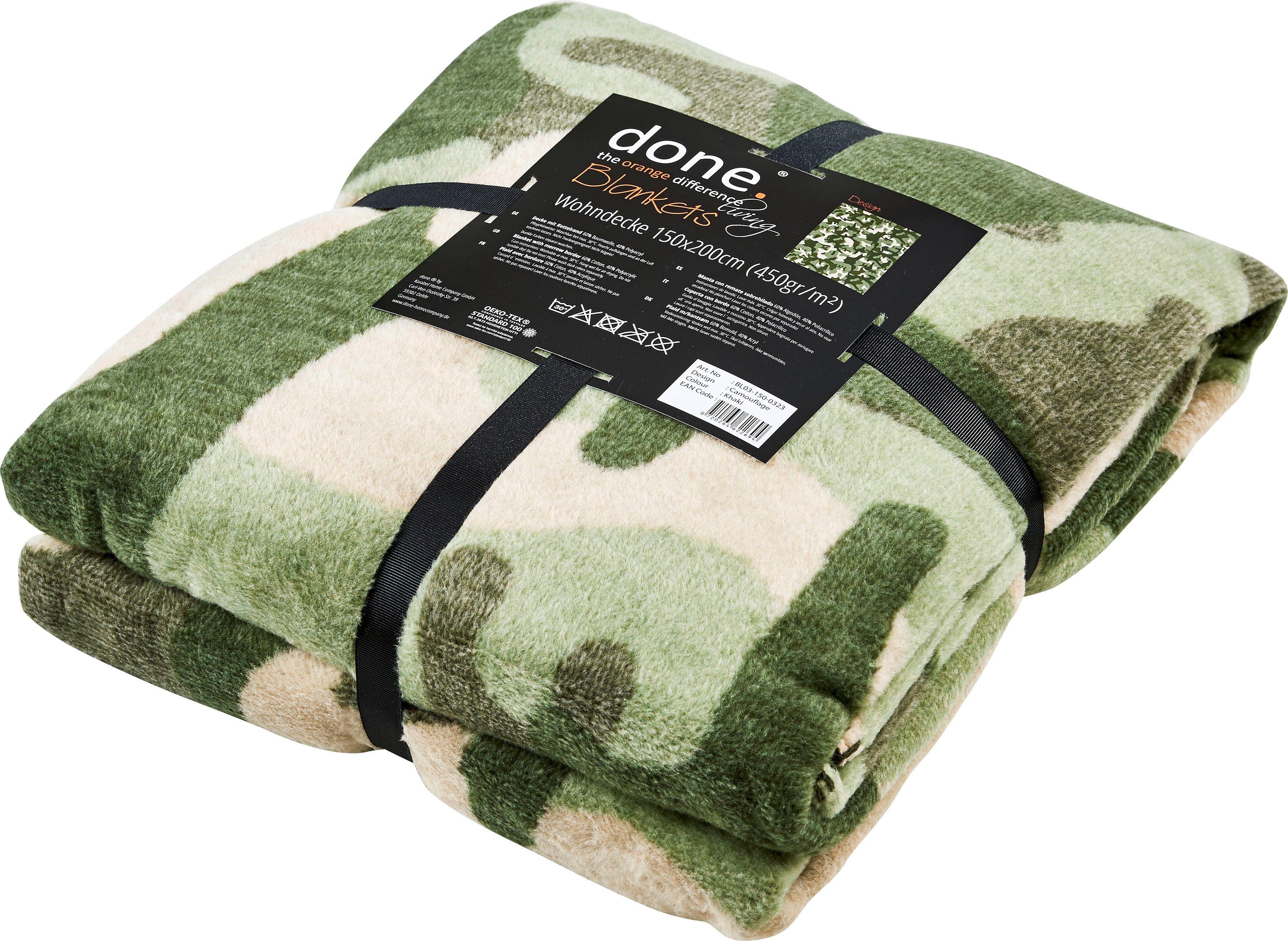 done.® Deken Camouflage Deken met insluitende siernaad, knuffeldeken