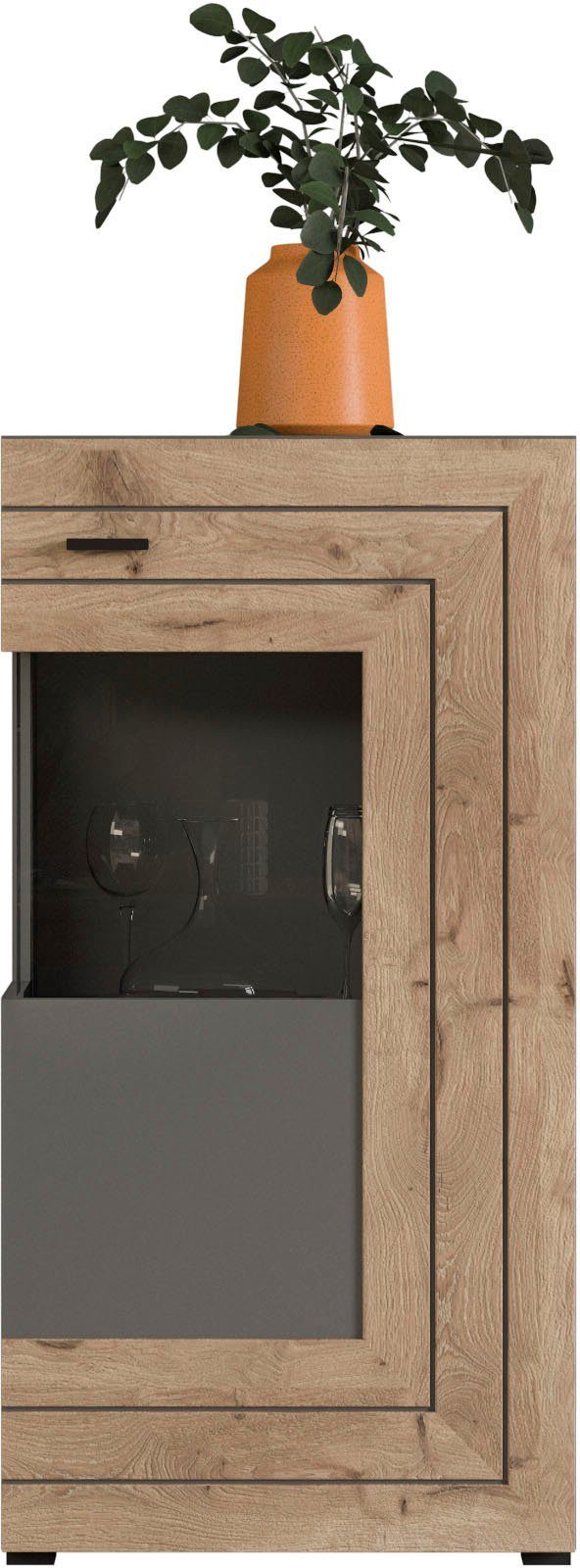 INOSIGN Vitrinekast Aalborg, hoogte 118 cm, 1 glazen deur, 2 vakken, 2-kleurig, metalen handgrepen