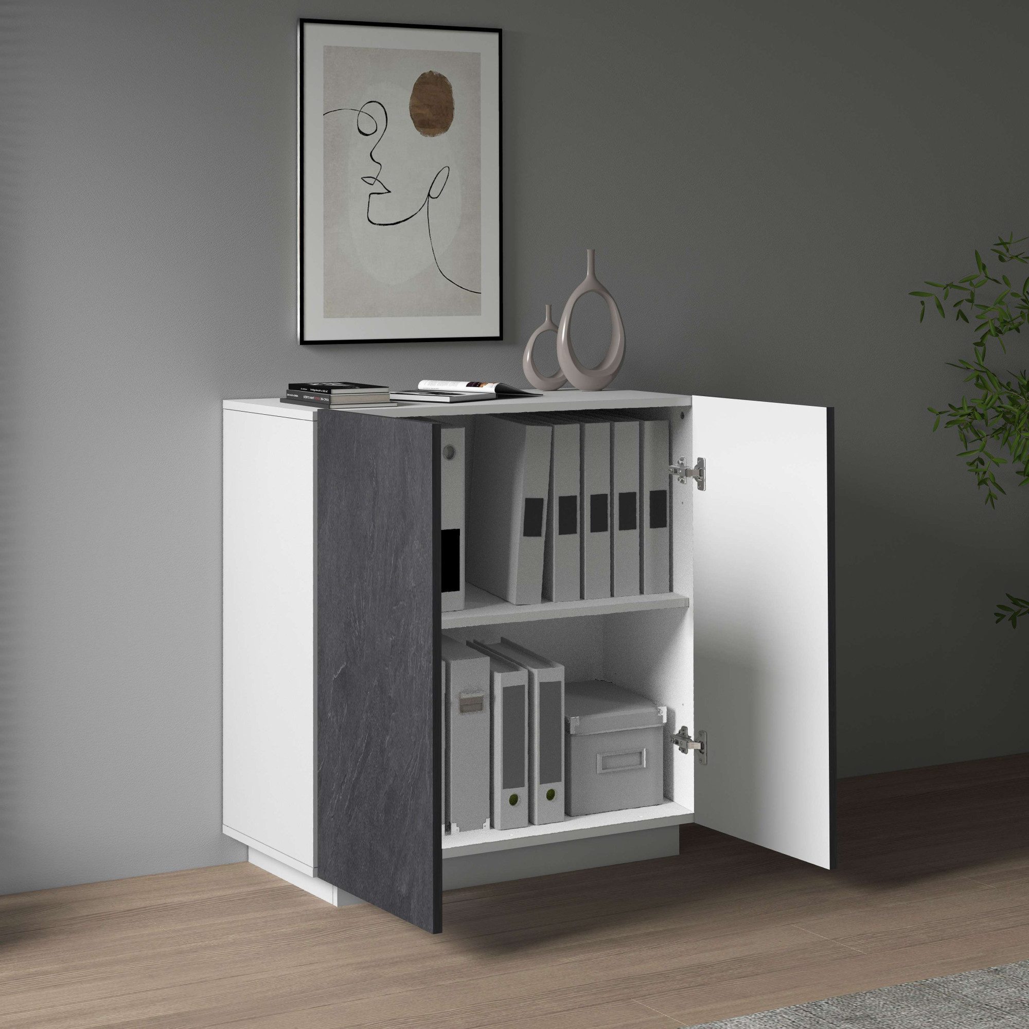 INOSIGN Archiefkast Coro, Multifunctionele kast, Bureaukast met 2 deuren & verstelbare legplanken, hoogte 86 of 166 cm, made in italy