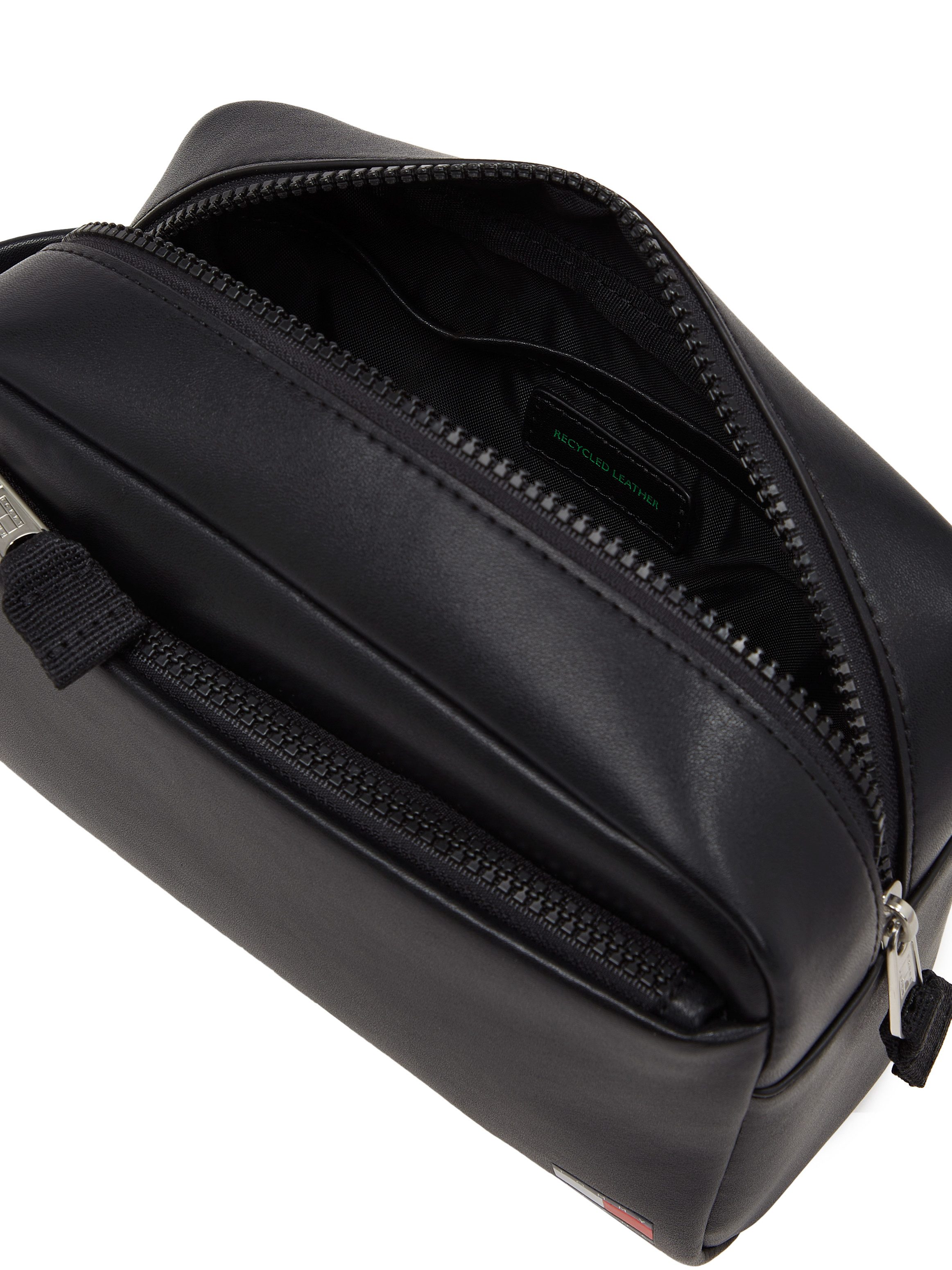 TOMMY JEANS Toilettas TJM HERITAGE LEATHER WASHBAG Reis heren cosmetica tas met Tommy logovlag
