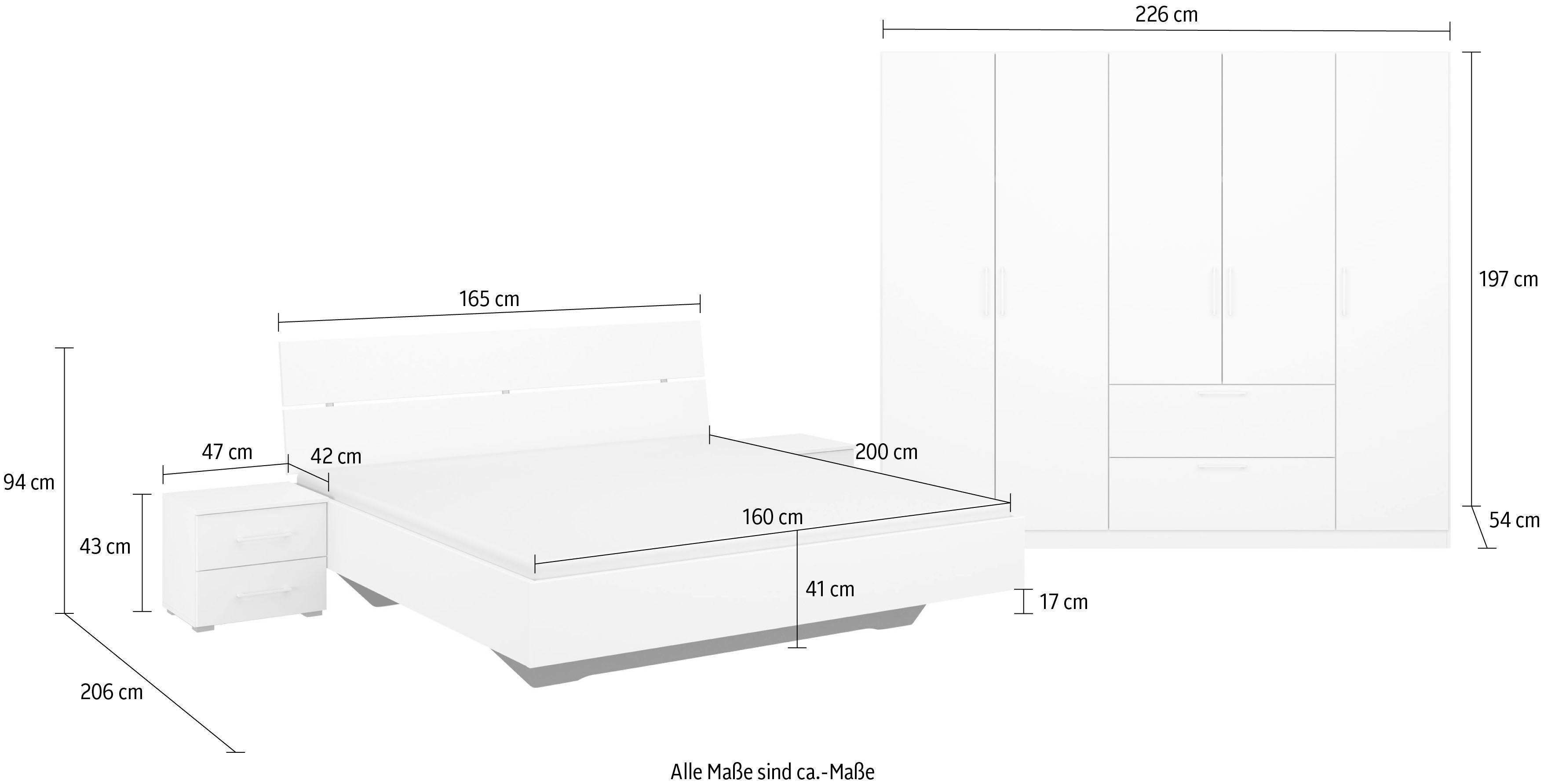 Slaapkamerserie Compleet slaapkamer Challenger (Set van 4 delen) Kast 2 breedtes, bed 3 breedtes, 2 nachttafels MADE IN GERMANY