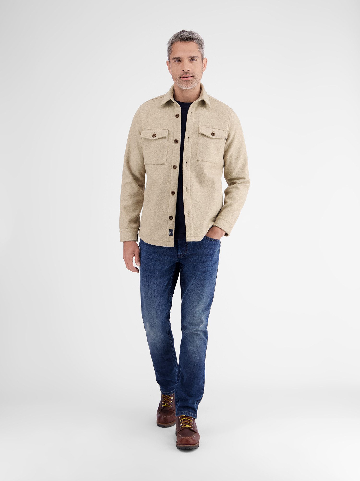 Lerros Overhemd met lange mouwen LERROS urban-style overhemdjas met wollen look