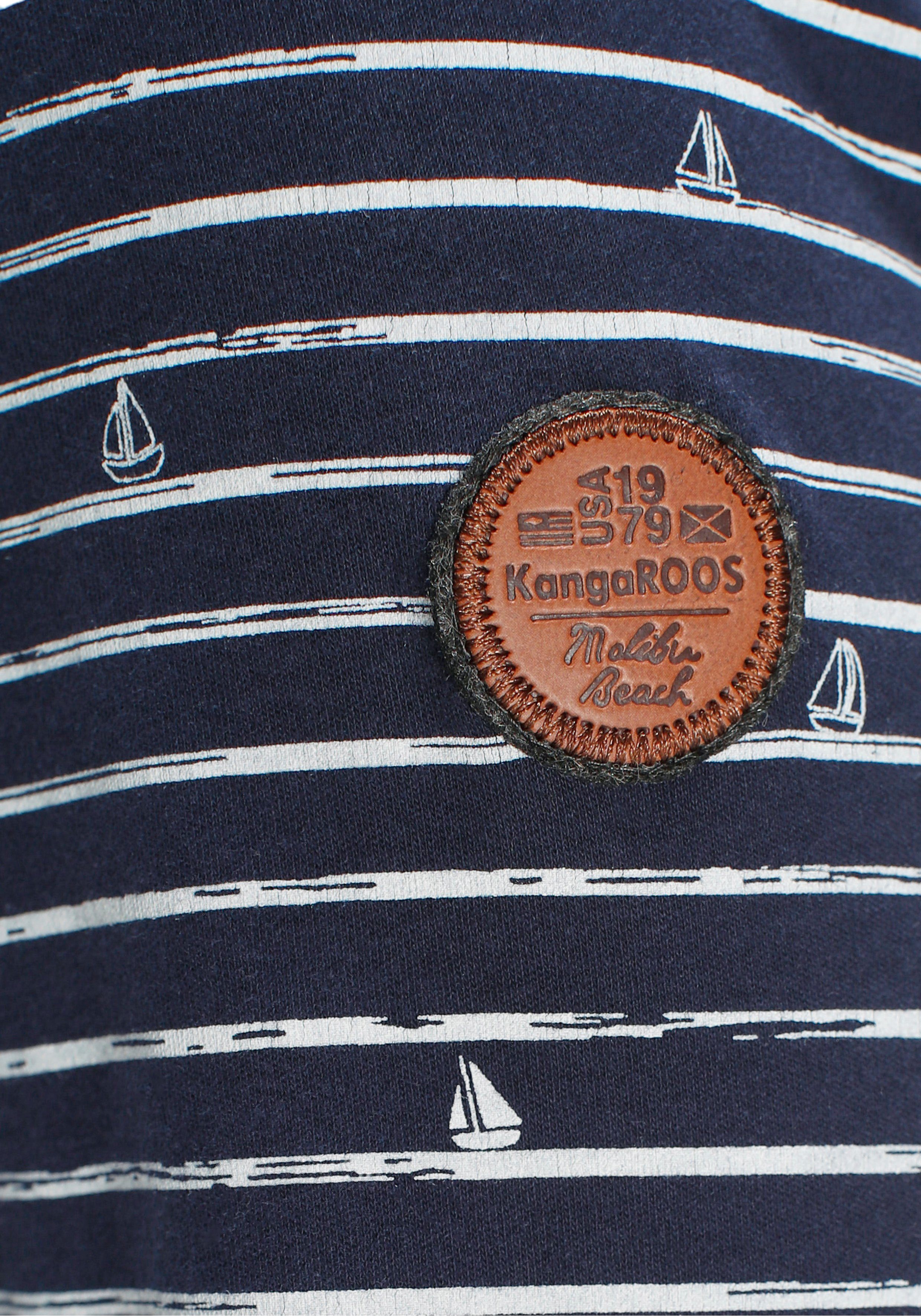 KangaROOS Capuchonsweatvest met maritieme print all-over van strepen en minimalistische schepen