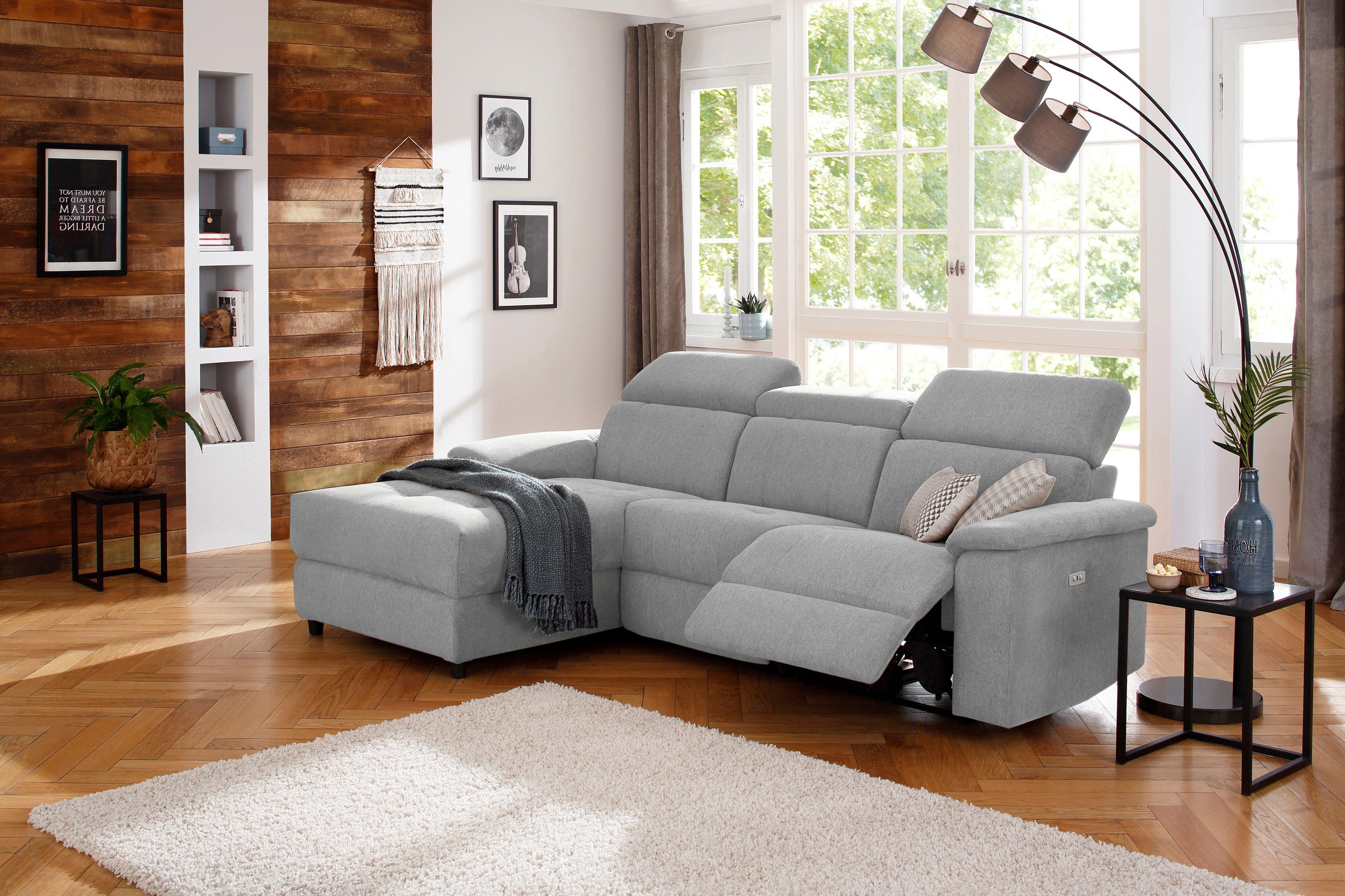 Home affaire Hoekbank Binado, L-vorm, met handmatige of elektrische relaxfunctie met usb-aansluiting