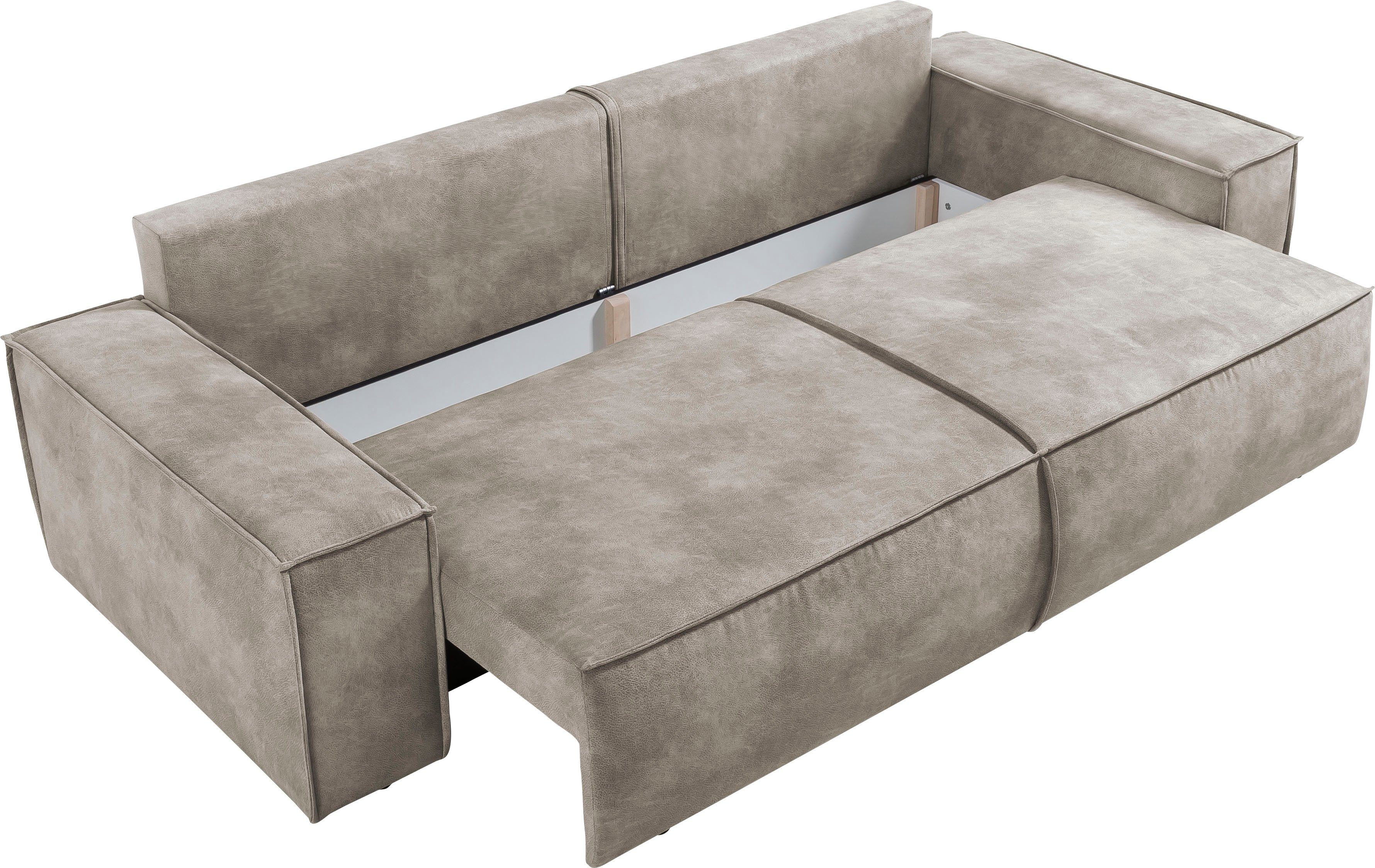 Home affaire 3-zitsbank SHERWOOD slaapbank (257 cm) ribfluweel, velours, vintage lederlook