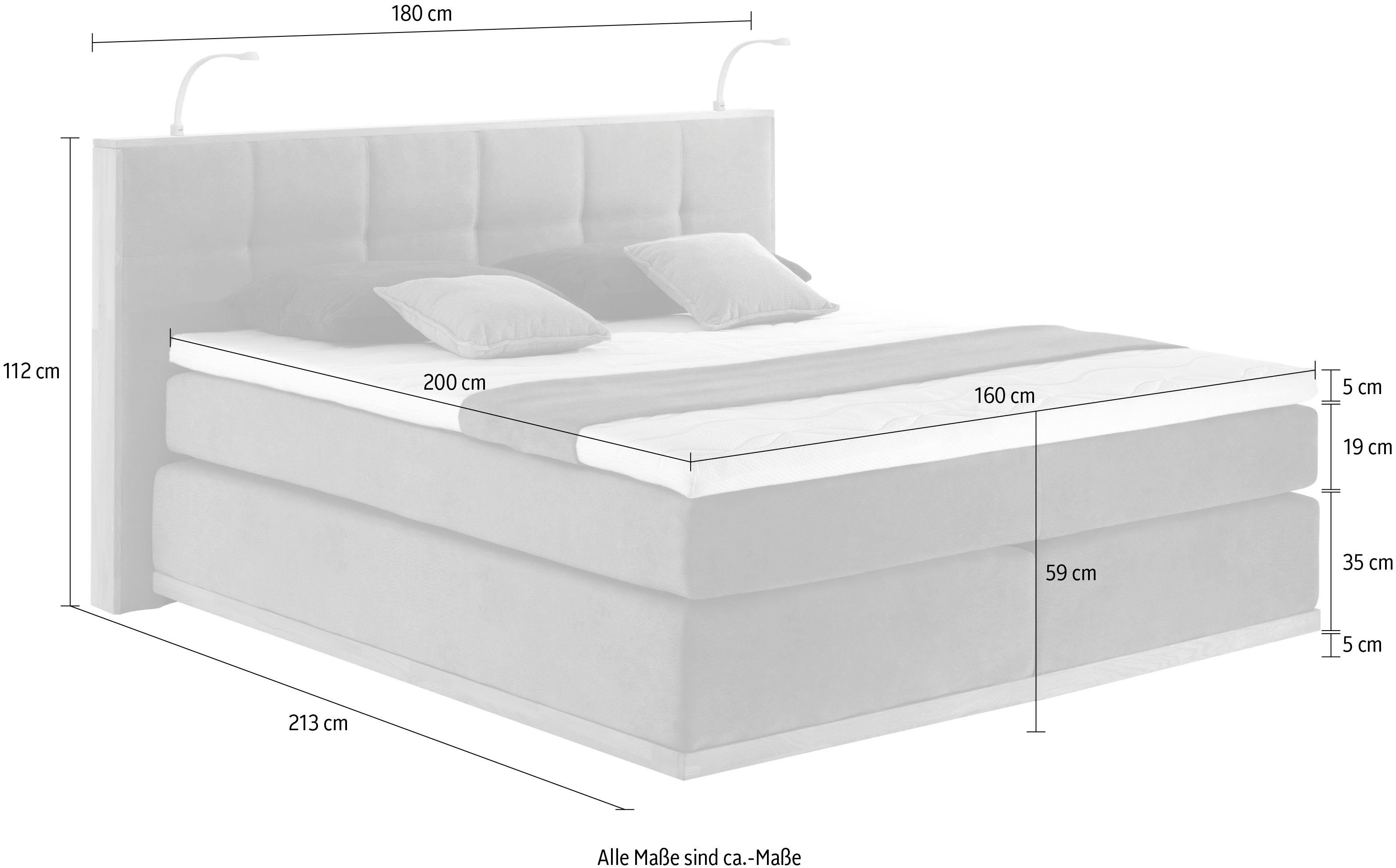 Places of Style Boxspring Vinton van eiken, met ledverlichting, verschillende hardheden (ook h4) (5-delig - 5-delig)