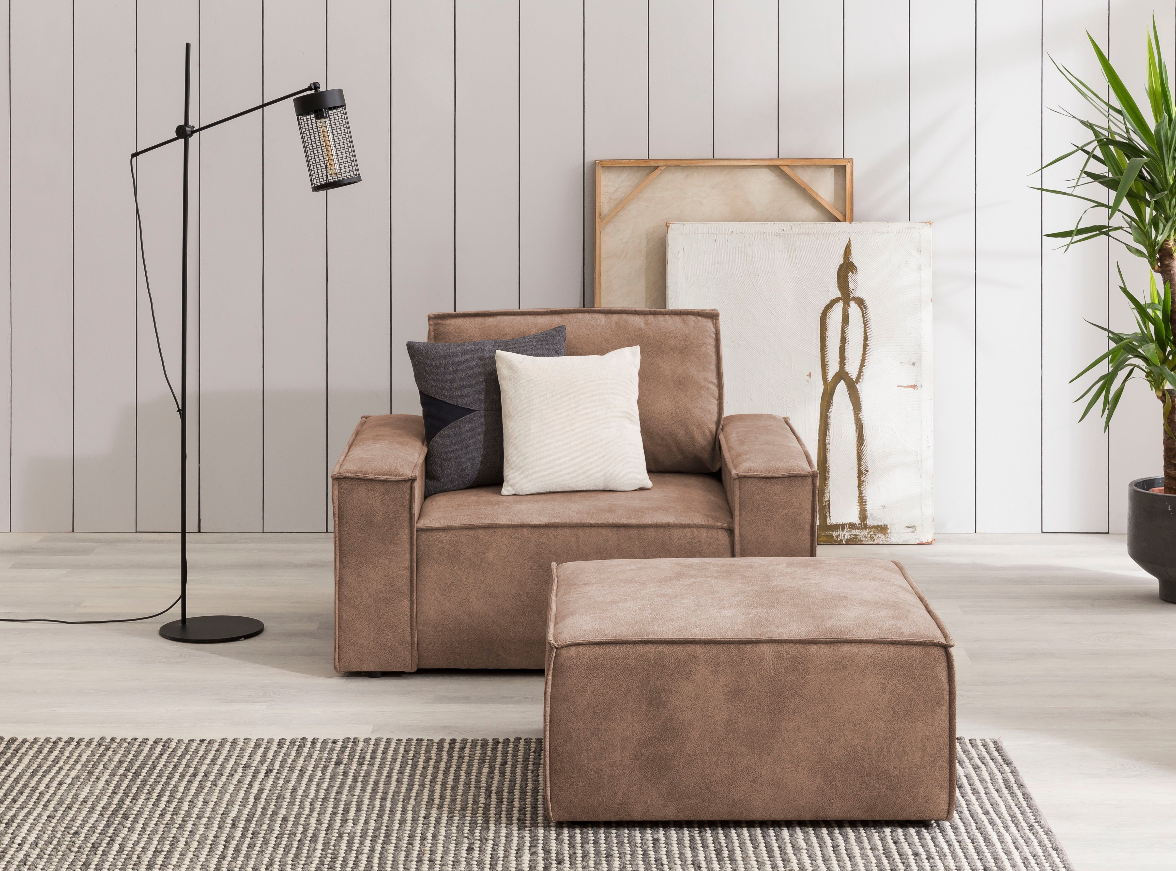 Home affaire Fauteuil Sherwood Loveseat en hocker als set, passend bij de bekleding-serie SHERWOOD fauteuils bruin