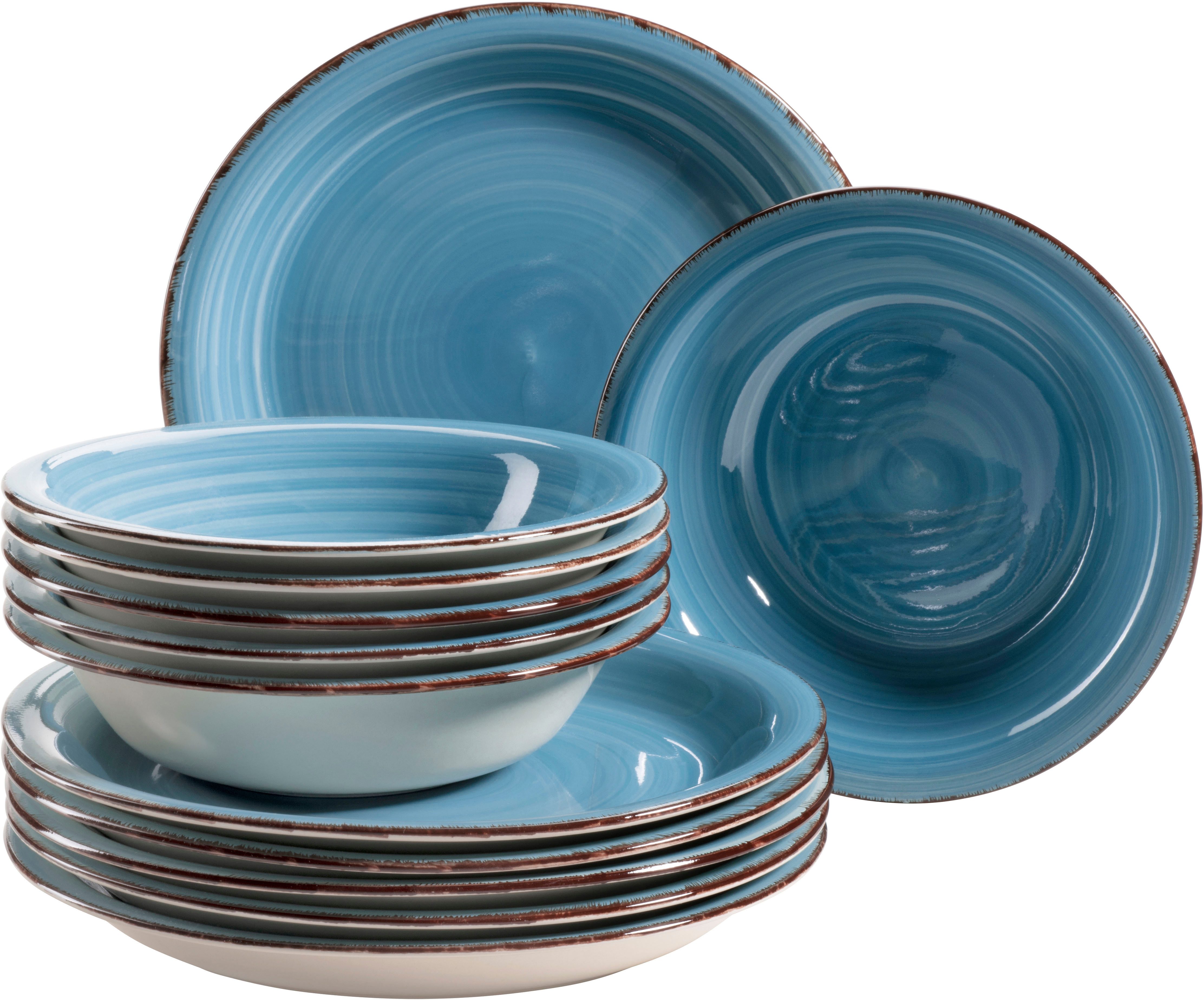 Home affaire Eetservies Bordenset, servies Bel tempo rustieke hout-look met spiraaldecoratie, 12 delen, voor 6 personen (set, 12-delig) serviezen