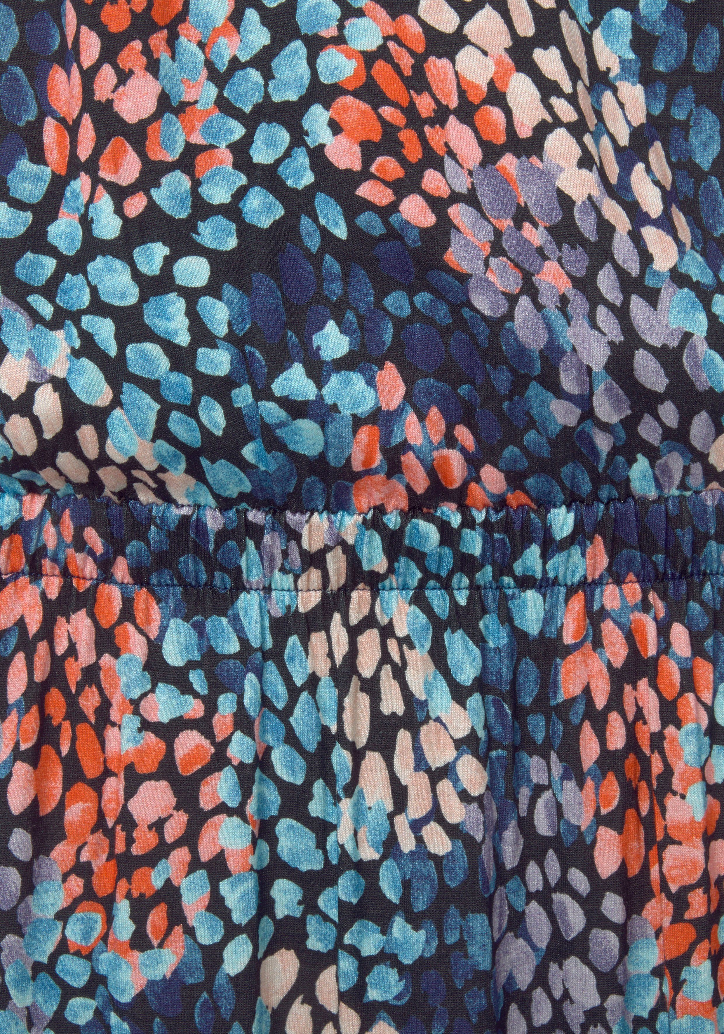 s.Oliver RED LABEL Beachwear Maxi-jurk met stippenprint en split, zachte jersey jurk, zomerjurk