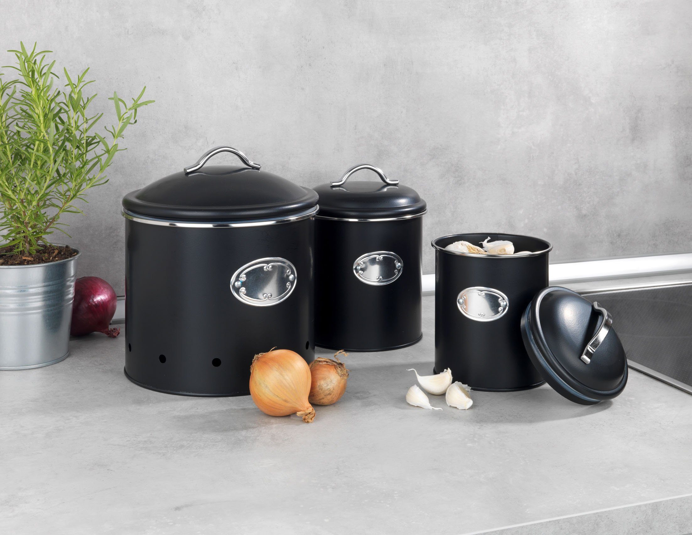 WENKO Voorraadbus Model Nero Opbergdozen voor voorraad en voedsel, 3 maten (set, 3-delig)