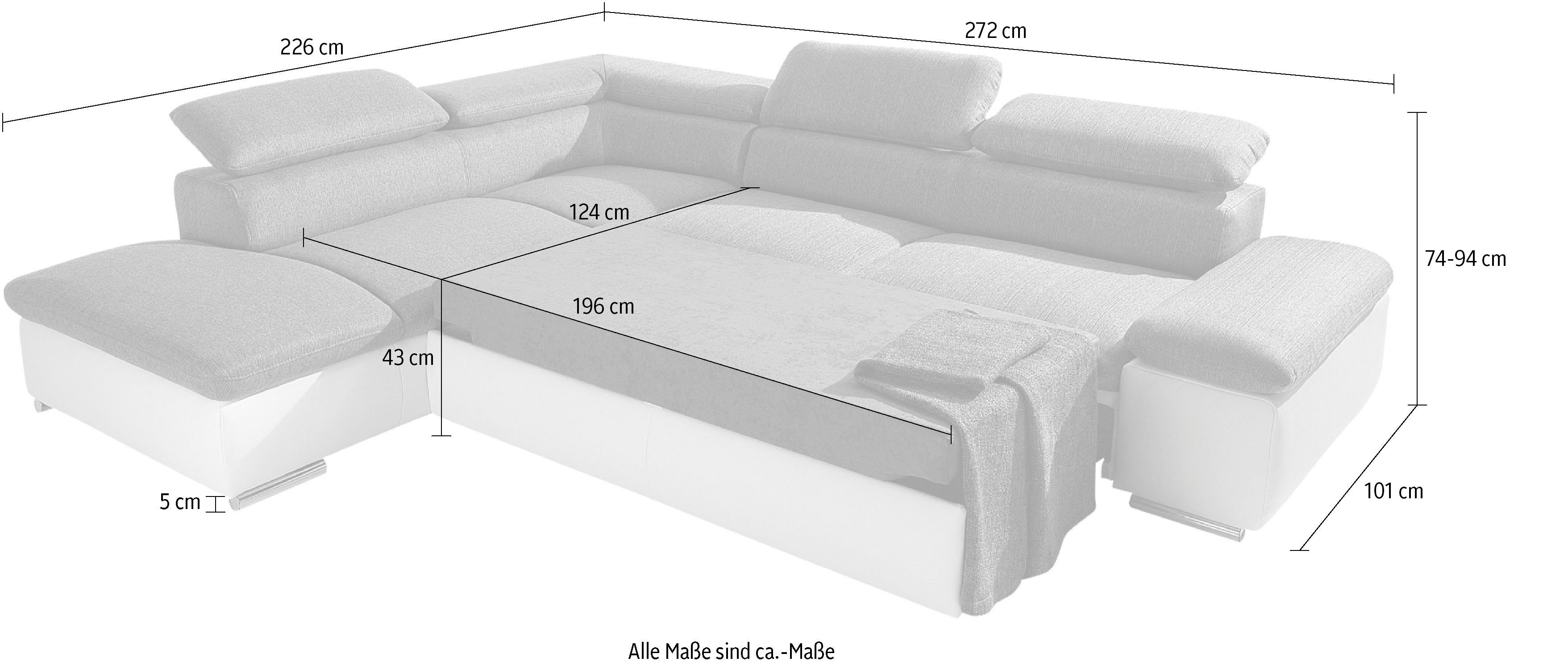 sit&more Hoekbank Alcudia L-vorm met armverstelling, optionele hoofdeindverstelling en bedfunctie