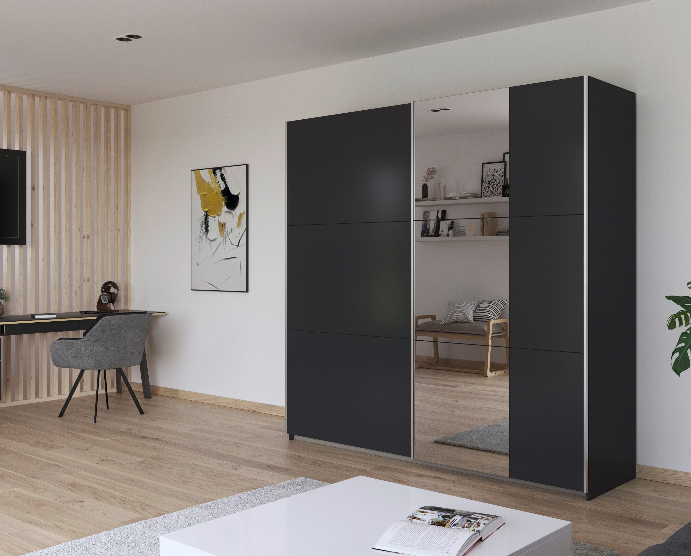 rauch Zweefdeurkast Kledingkast draaideurkast kast garderobe KRONACH TOPSELLER met spiegel en veel opbergruimte, metalen greepstrips, made in germany