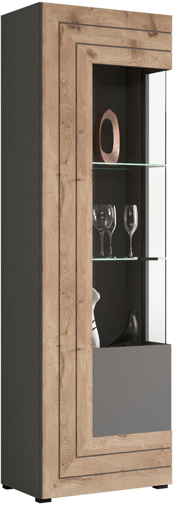 INOSIGN Vitrinekast Aalborg, hoogte 194 cm, 1 glazen deur, 2 glazen legplanken, metalen handgrepen vitrinekasten grijs
