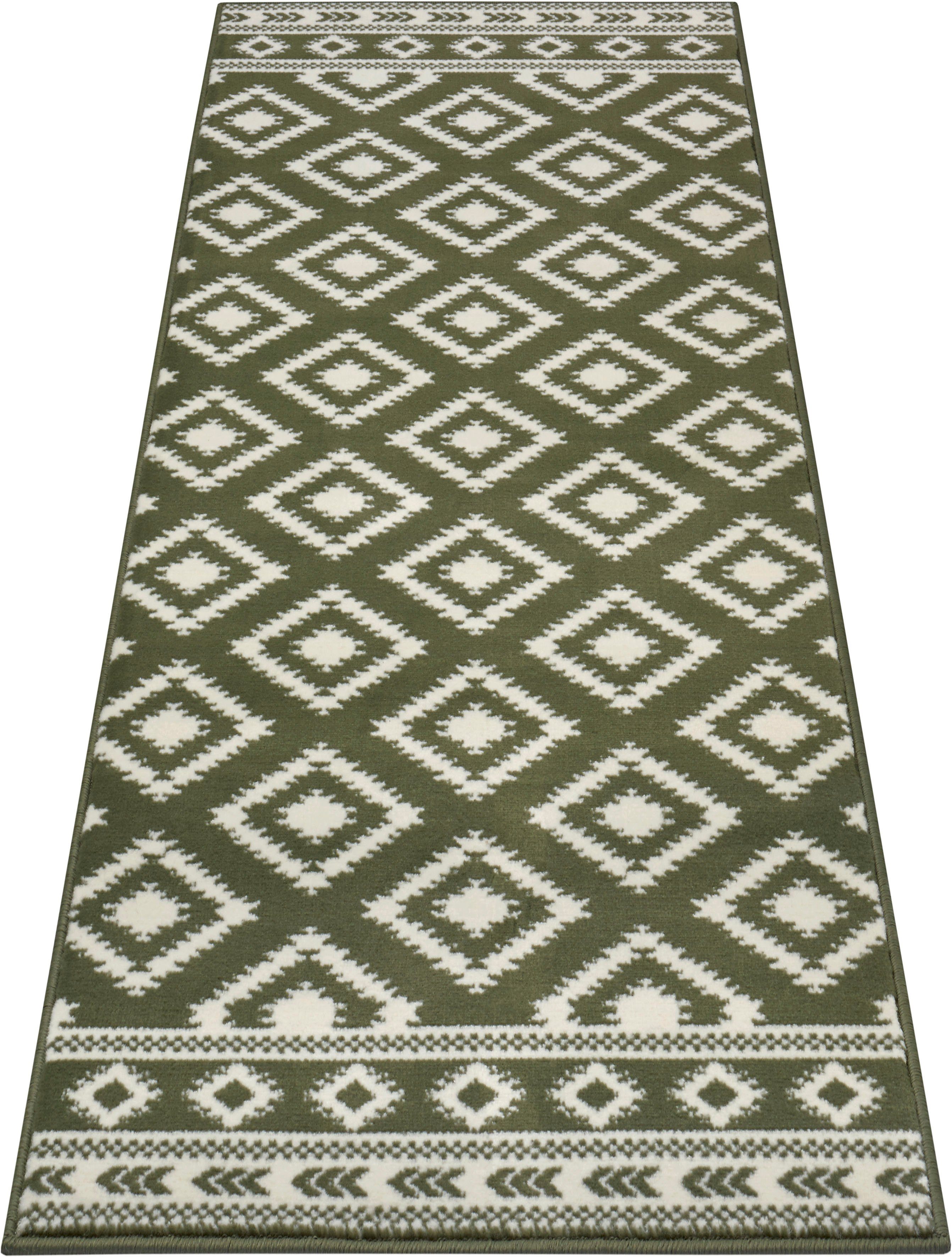 Moderne Loper ruiten Ethno - groen 80x200 cm